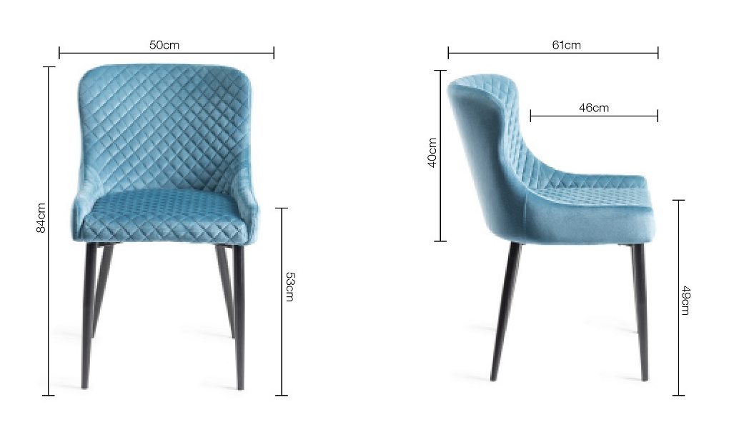 Turin Glass 6 Seater Table - Light Oak Legs & 6 Cezanne Petrol Blue Velvet Chairs - Black Legs by Bentley Designs | Style Our Home