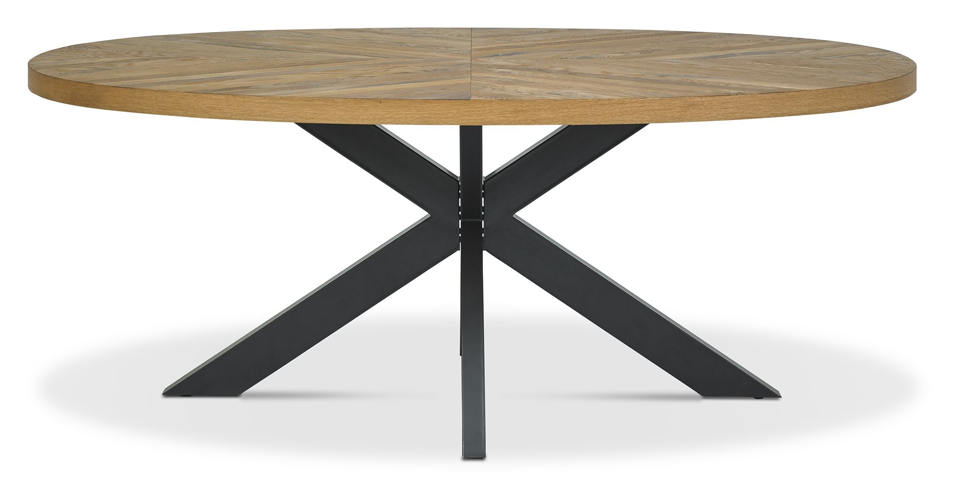 Ellipse Rustic Oak 6 Seater Table & 6 Cezanne Dark Grey Faux Leather Chairs - Black Legs by Bentley Designs | Style Our Home