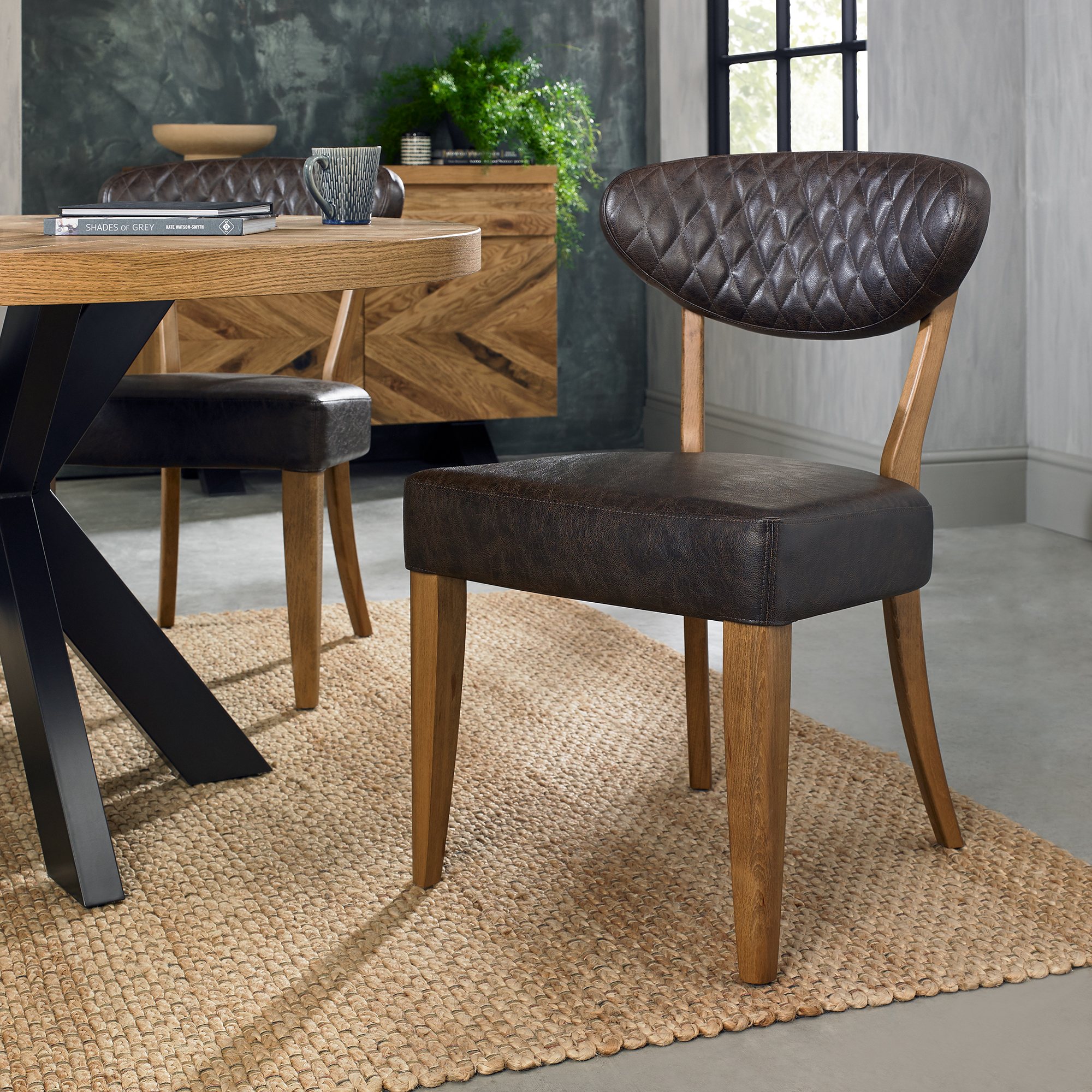 Ellipse Rustic Oak 6 Seater Table & 6 Ellipse Upholstered Chairs in Old West Vintage by Bentley Designs | Style Our Home