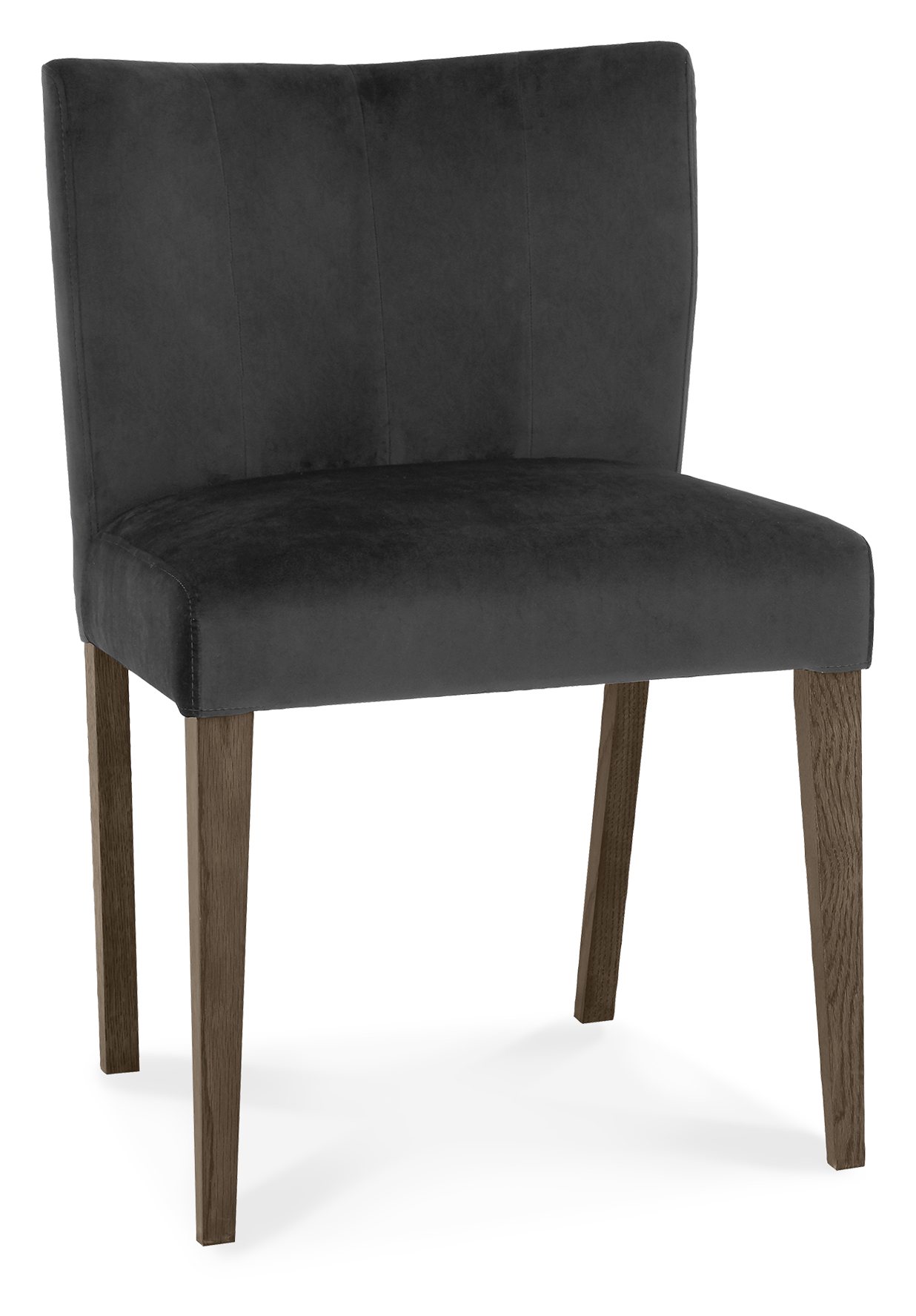 Turin Glass 4 Seater Table - Dark Oak Legs & 4 Low Back Chairs in Gun Metal Velvet by Bentley Designs | Style Our Home