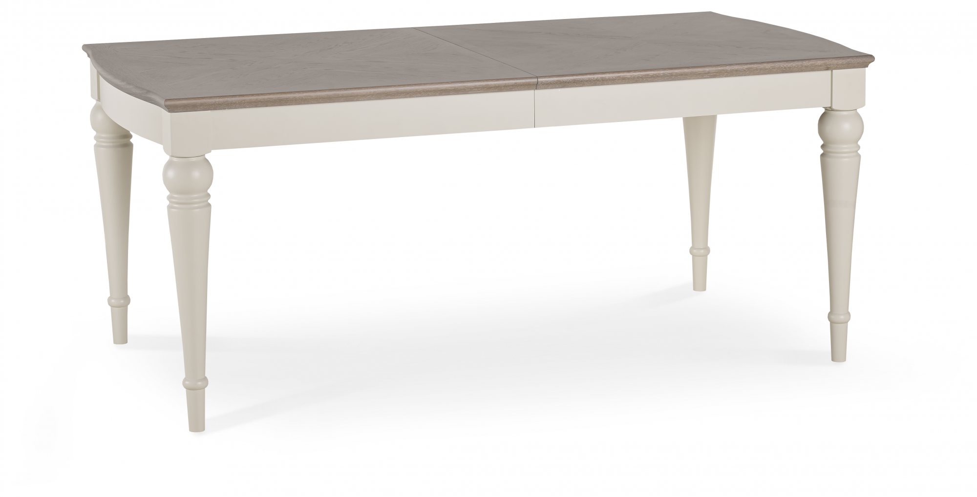 Montreux Grey Washed Oak & Soft Grey 6-8 Seater Table & 6 Upholstered Chairs in Grey Bonded Leather by Bentley Designs | Style Our Home