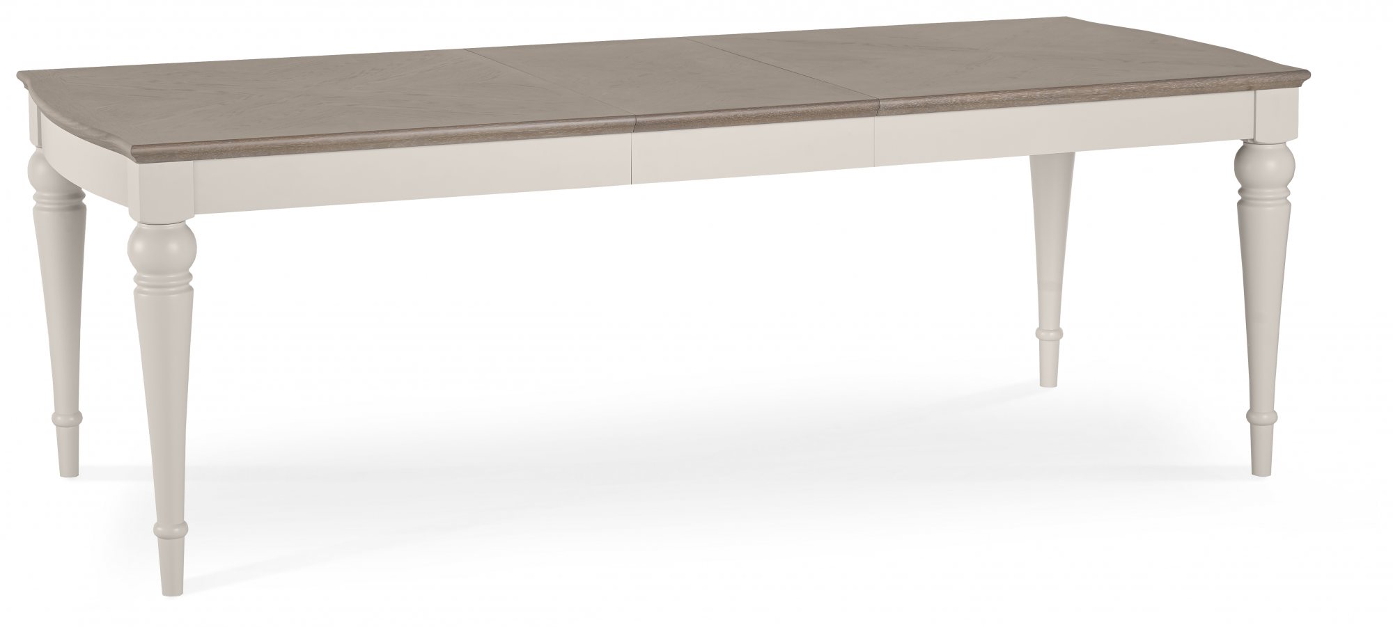 Montreux Grey Washed Oak & Soft Grey 6-8 Seater Table & 6 Upholstered Chairs in Grey Bonded Leather by Bentley Designs | Style Our Home