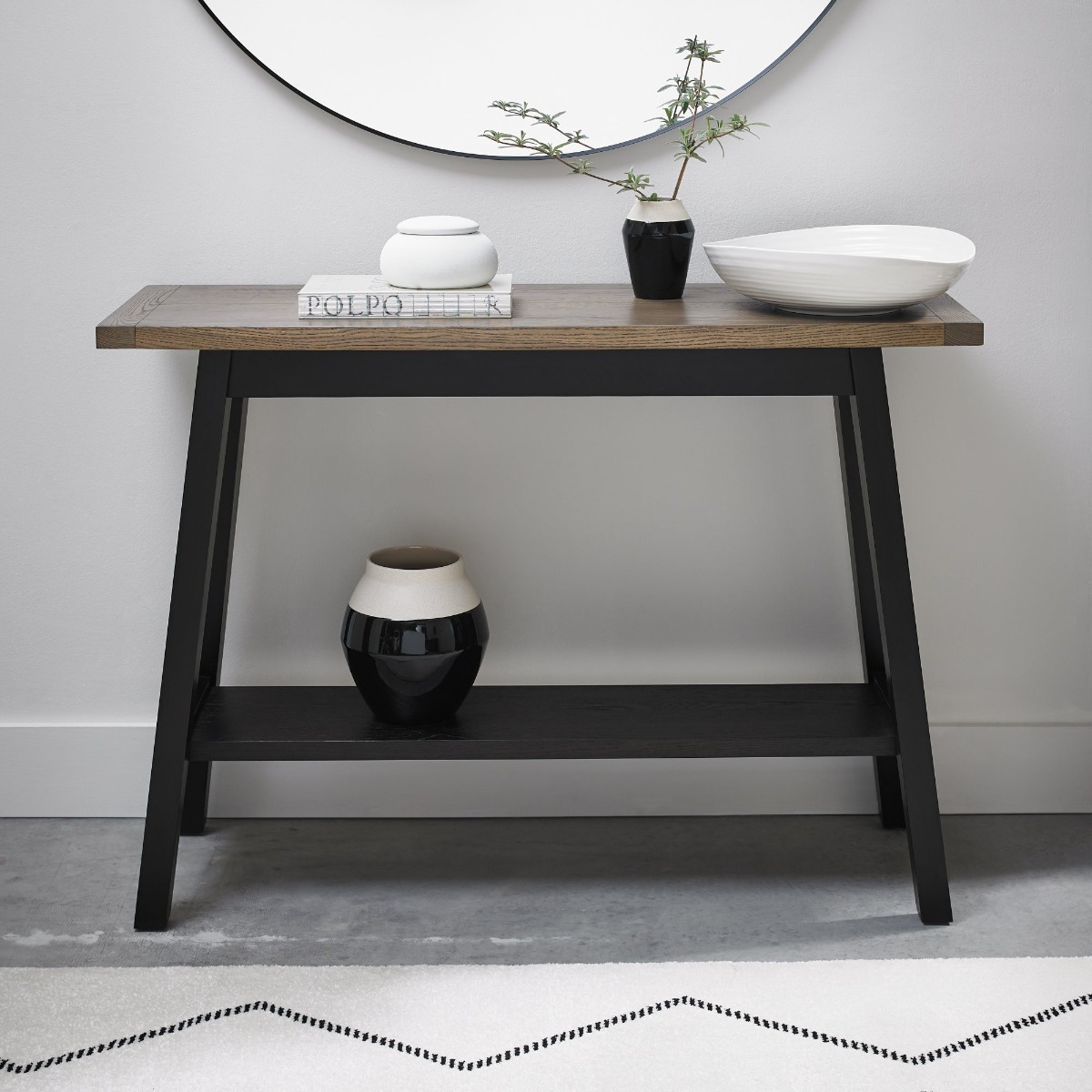 Camden Weathered Oak & Peppercorn Console Table With Shelf by Bentley Designs | Style Our Home