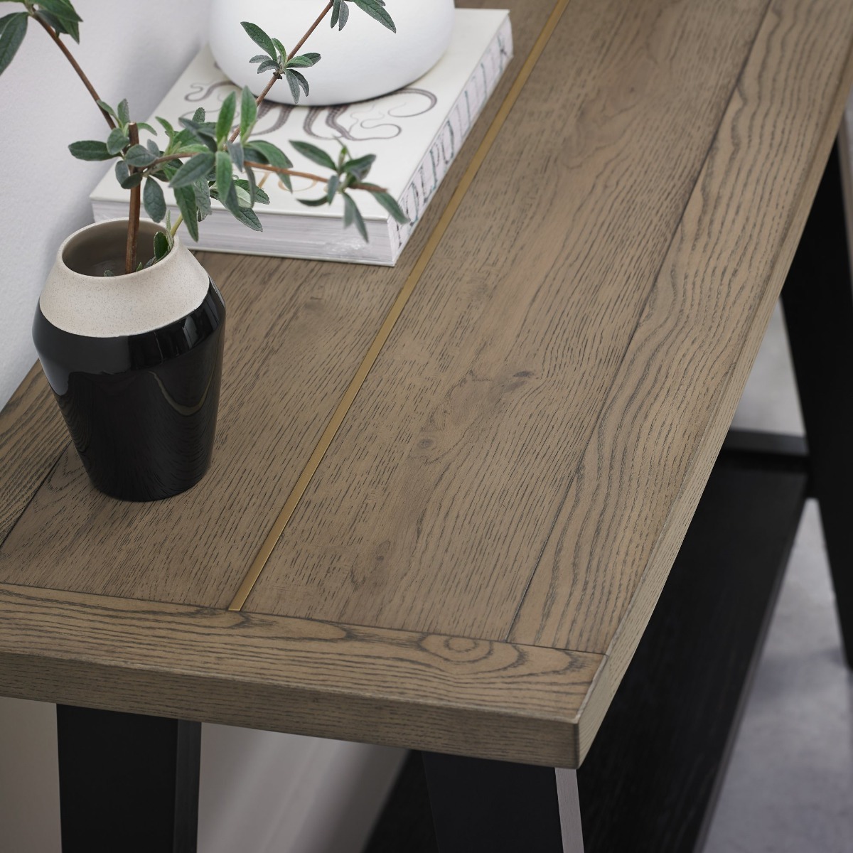 Camden Weathered Oak & Peppercorn Console Table With Shelf by Bentley Designs | Style Our Home