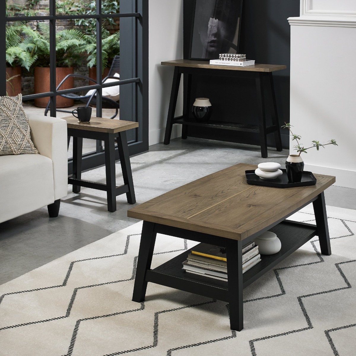 Camden Weathered Oak & Peppercorn Console Table With Shelf by Bentley Designs | Style Our Home