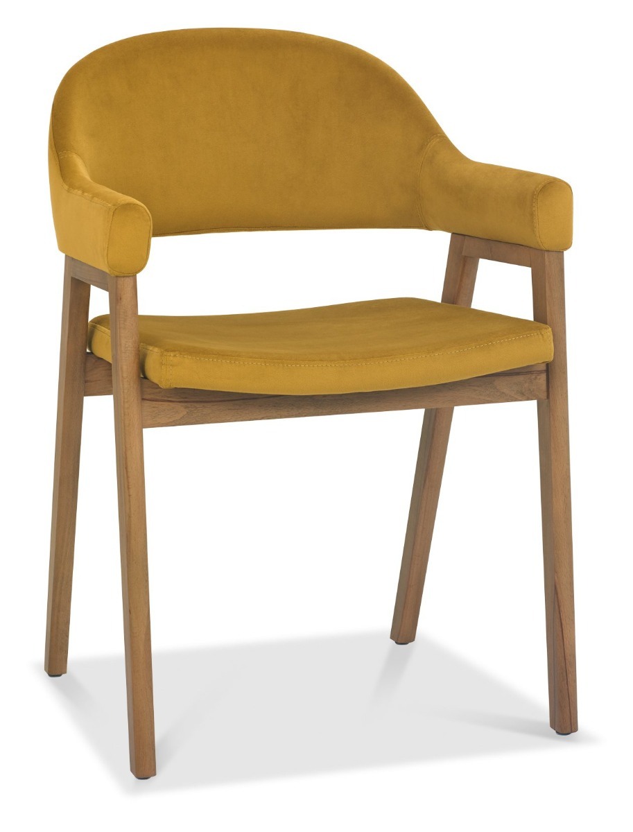 Camden Rustic Oak Upholstered Arm Chair in a Dark Mustard Velvet Fabric (Pair) by Bentley Designs | Style Our Home