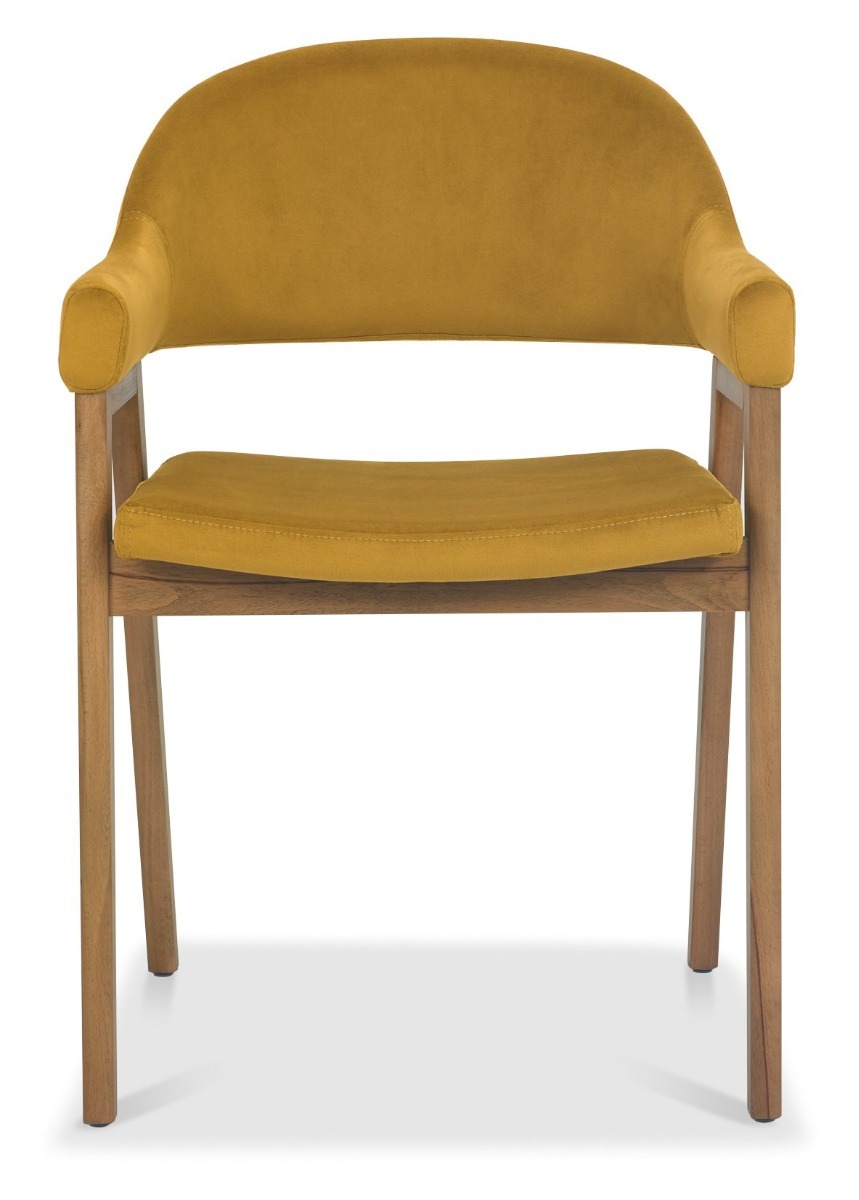 Camden Rustic Oak Upholstered Arm Chair in a Dark Mustard Velvet Fabric (Pair) by Bentley Designs | Style Our Home
