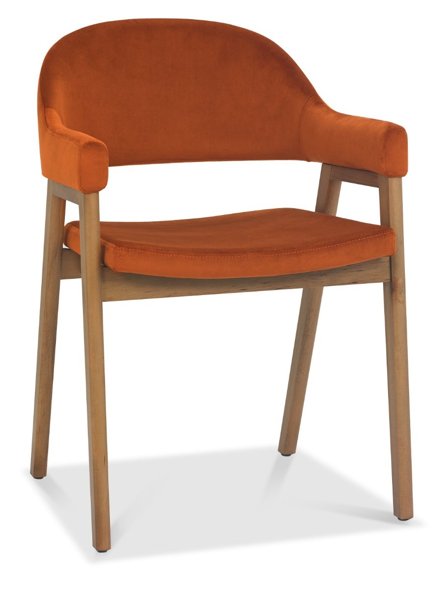 Camden Rustic Oak Upholstered Arm Chair in a Rust Velvet Fabric (Pair) by Bentley Designs | Style Our Home
