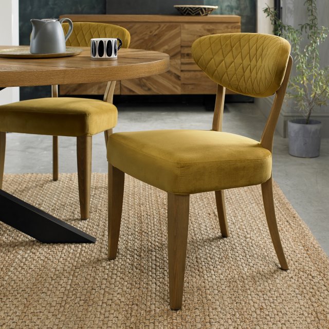 Ellipse Rustic Oak Upholstered Chair - Mustard Velvet Fabric (Pair) by Bentley Designs | Style Our Home