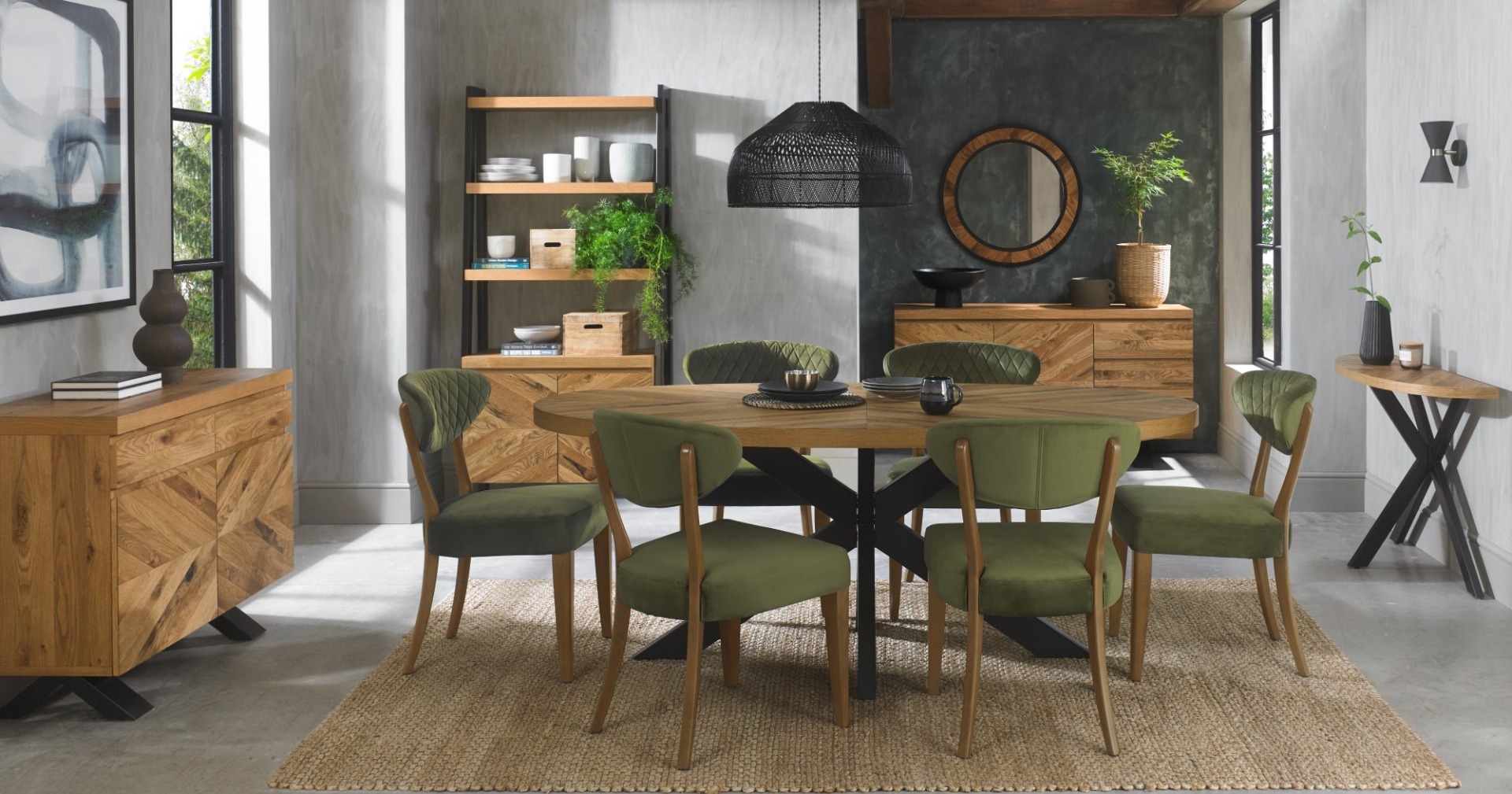 Ellipse Rustic Oak Upholstered Chair - Cedar Velvet Fabric (Pair) by Bentley Designs | Style Our Home