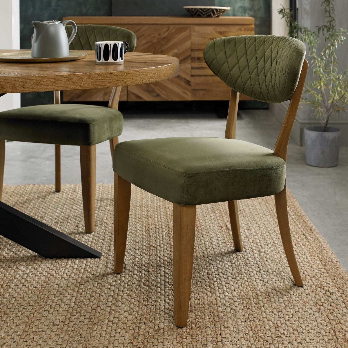 Ellipse Rustic Oak Upholstered Chair - Cedar Velvet Fabric (Pair) by Bentley Designs | Style Our Home