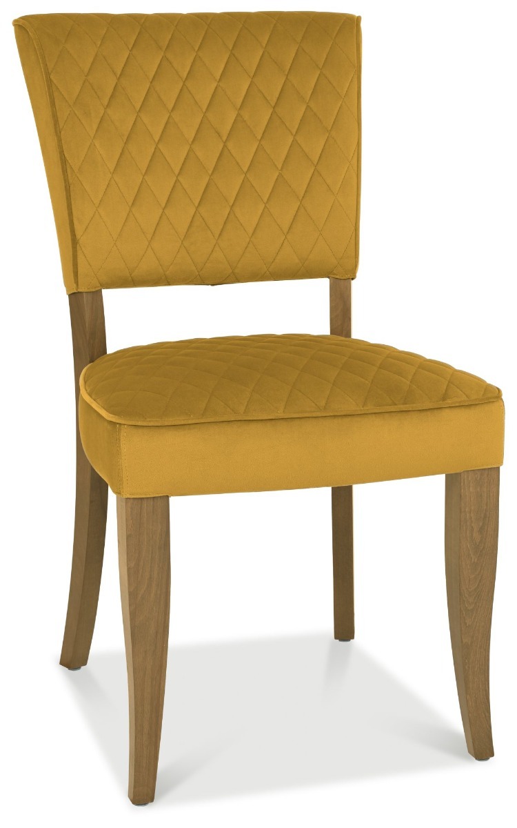Logan Rustic Oak Upholstered Chair - Mustard Velvet Fabric (Pair) by Bentley Designs | Style Our Home