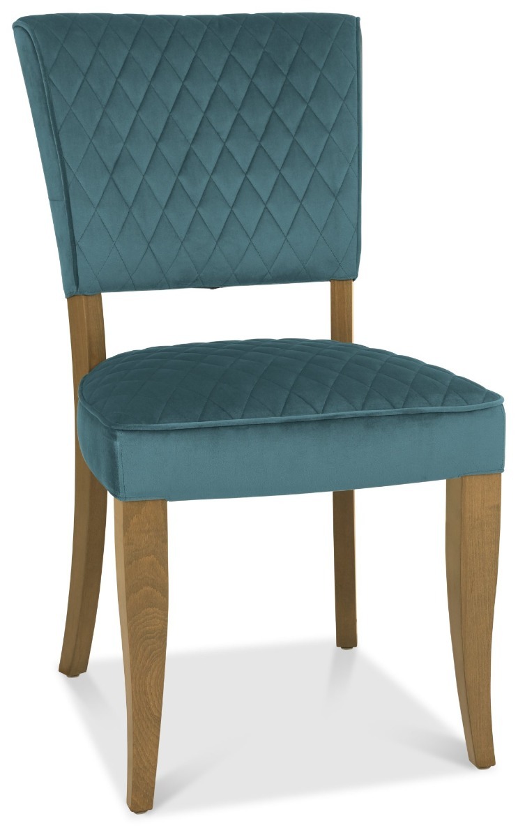 Logan Rustic Oak Upholstered Chair - Azure Velvet Fabric (Pair) by Bentley Designs | Style Our Home