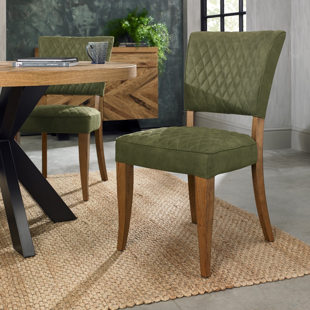 Logan Rustic Oak Upholstered Chair - Cedar Velvet Fabric (Pair) by Bentley Designs | Style Our Home