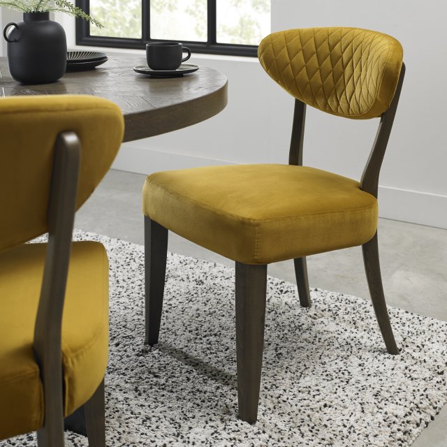 Ellipse Fumed Oak Upholstered Chair - Mustard Velvet Fabric (Pair) by Bentley Designs | Style Our Home