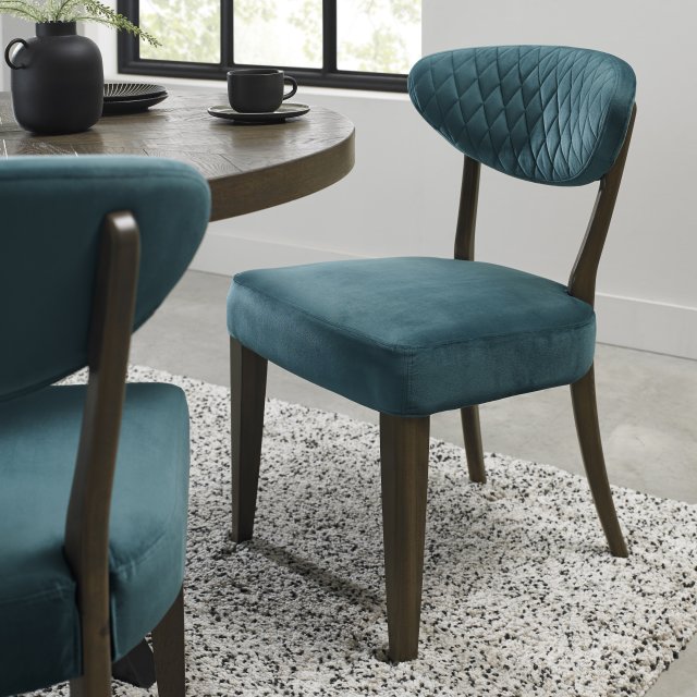 Ellipse Fumed Oak Upholstered Chair - Azure Velvet Fabric (Pair) by Bentley Designs | Style Our Home