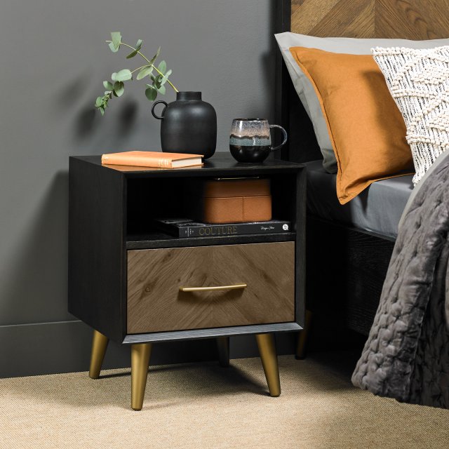 Sienna Fumed Oak & Peppercorn 1 Drawer Nightstand by Bentley Designs | Style Our Home