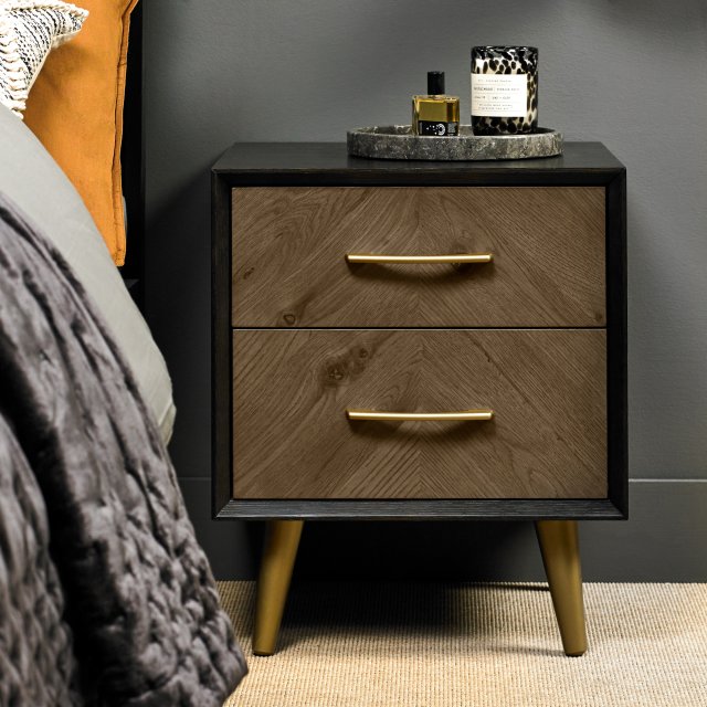 Sienna Fumed Oak & Peppercorn 2 Drawer Nightstand by Bentley Designs | Style Our Home