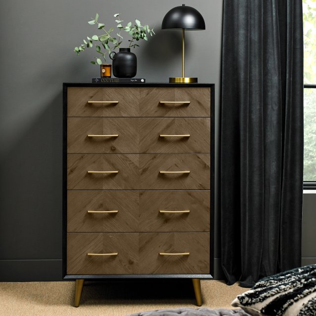 Sienna Fumed Oak & Peppercorn 5 Drawer Chest by Bentley Designs | Style Our Home
