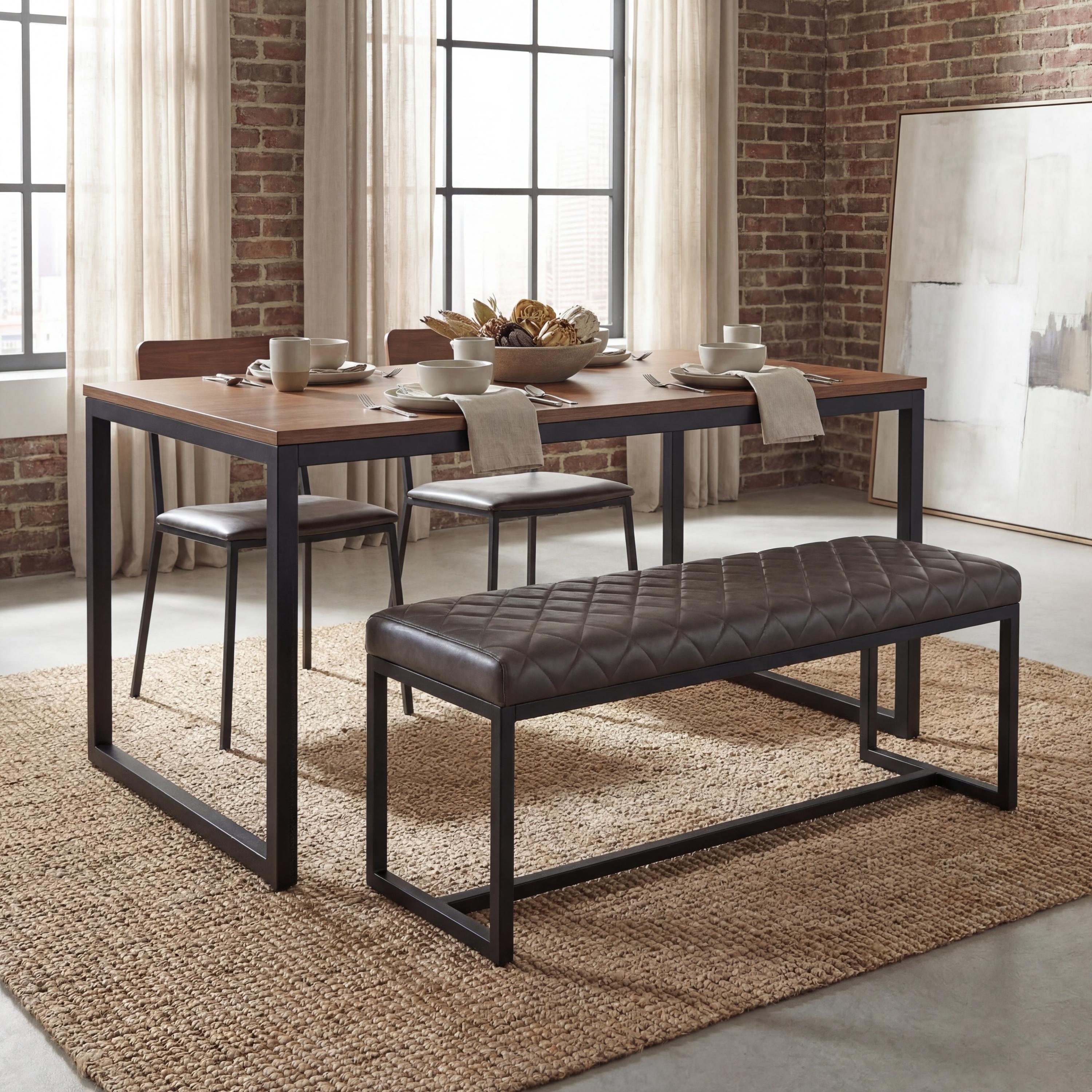 Marstport Brown Leather Look Cross Stitch Bench – Black Metal Frame by Shankar | Style Our Home