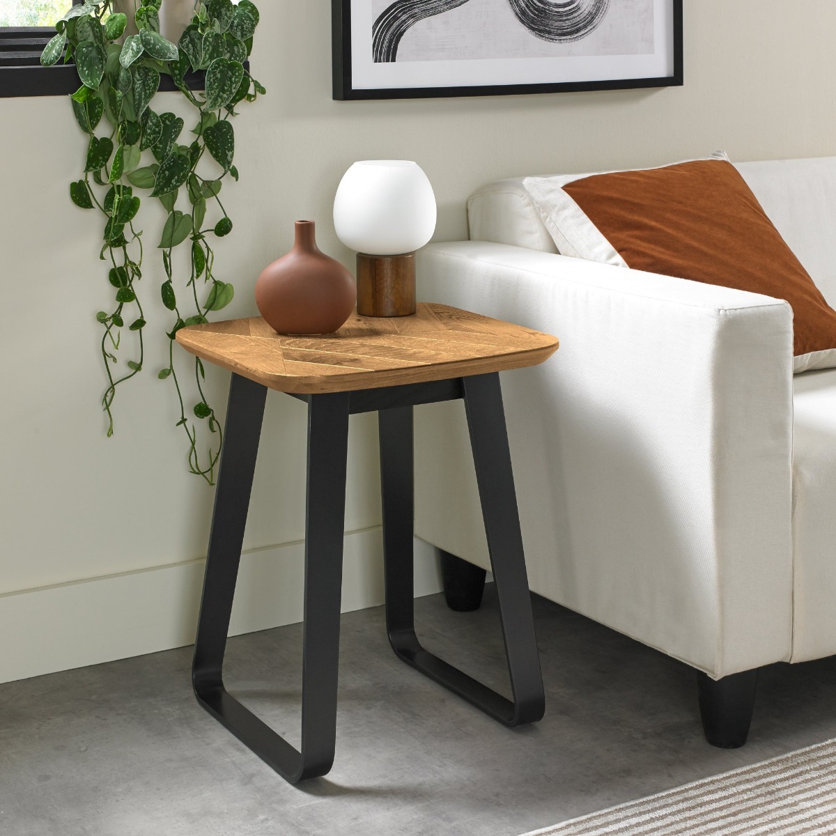 Emerson Rustic Oak & Peppercorn Square Lamp Table by Bentley Designs | Style Our Home
