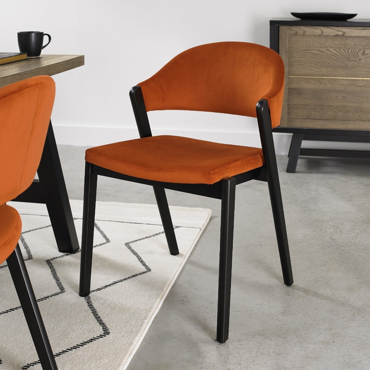 Camden Peppercorn Upholstered Chair in a Rust Velvet Fabric (Pair) by Bentley Designs | Style Our Home