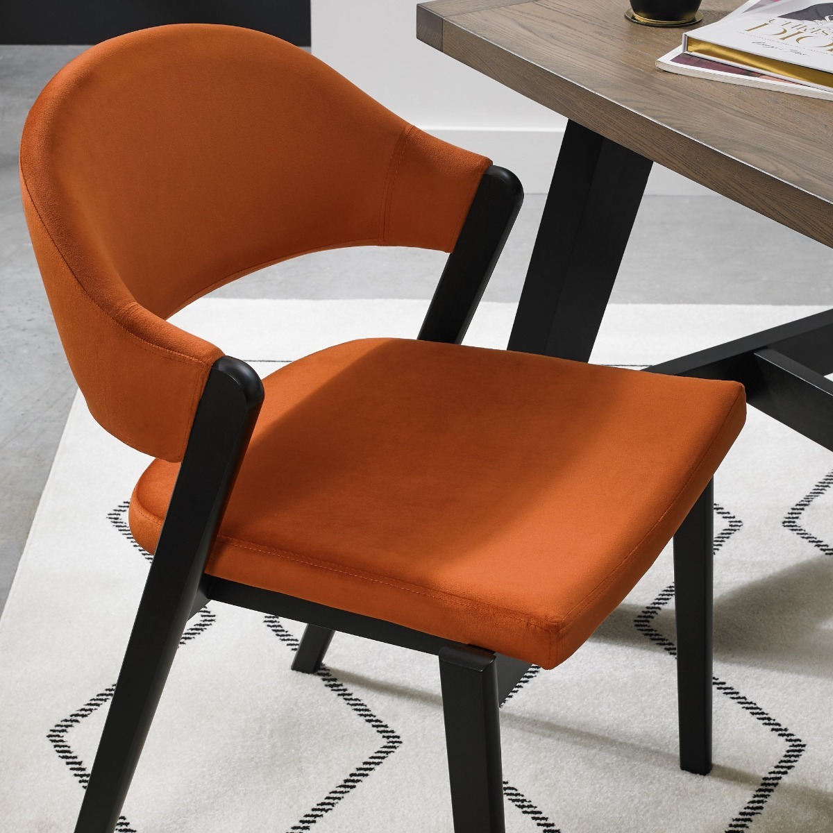 Camden Peppercorn Upholstered Chair in a Rust Velvet Fabric (Pair) by Bentley Designs | Style Our Home