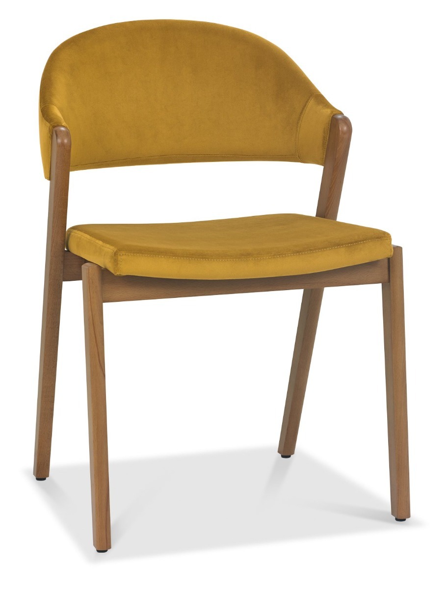 Camden Rustic Oak Upholstered Chair in a Mustard Velvet Fabric (Pair) by Bentley Designs | Style Our Home