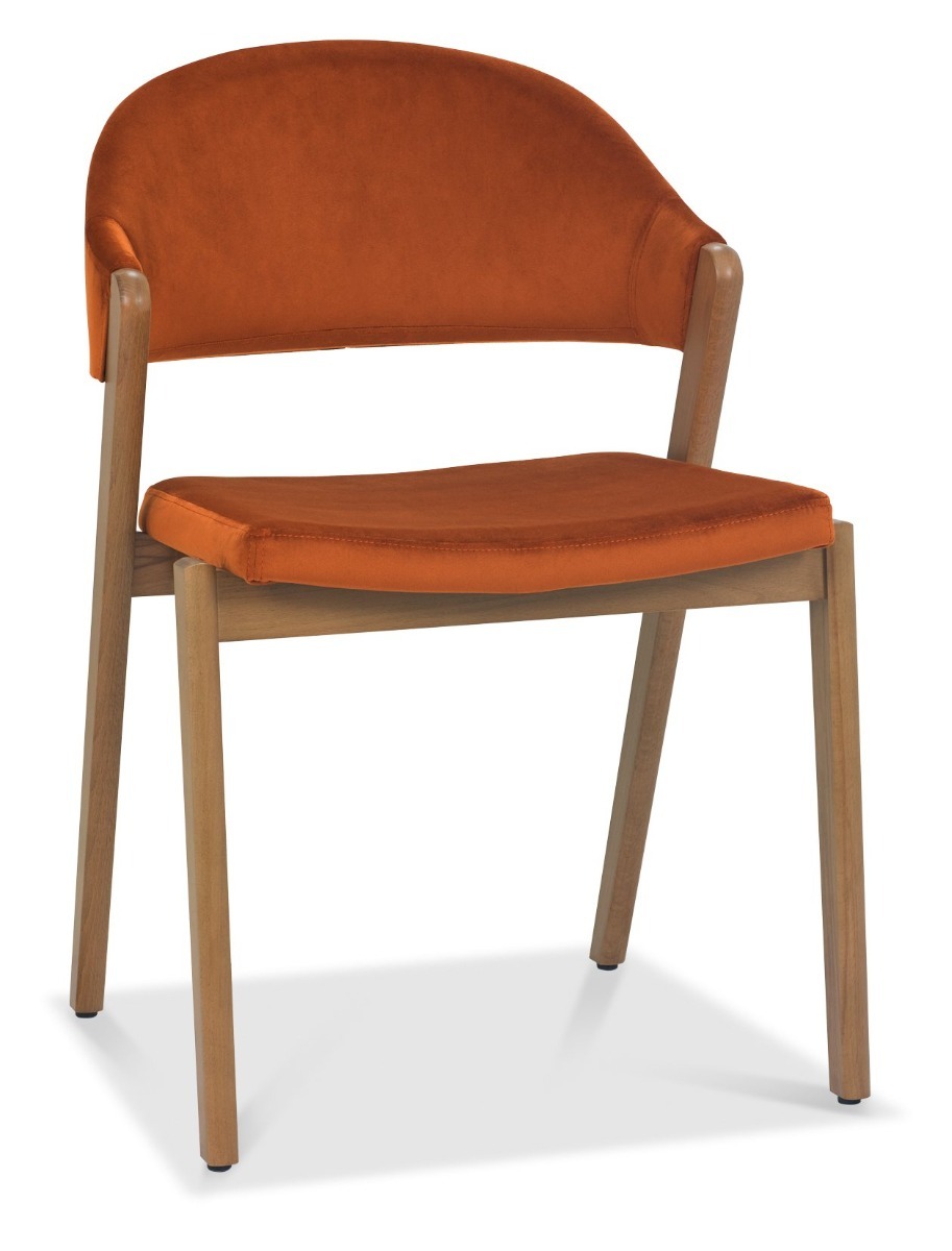 Camden Rustic Oak Upholstered Chair in a Rust Velvet Fabric (Pair) by Bentley Designs | Style Our Home