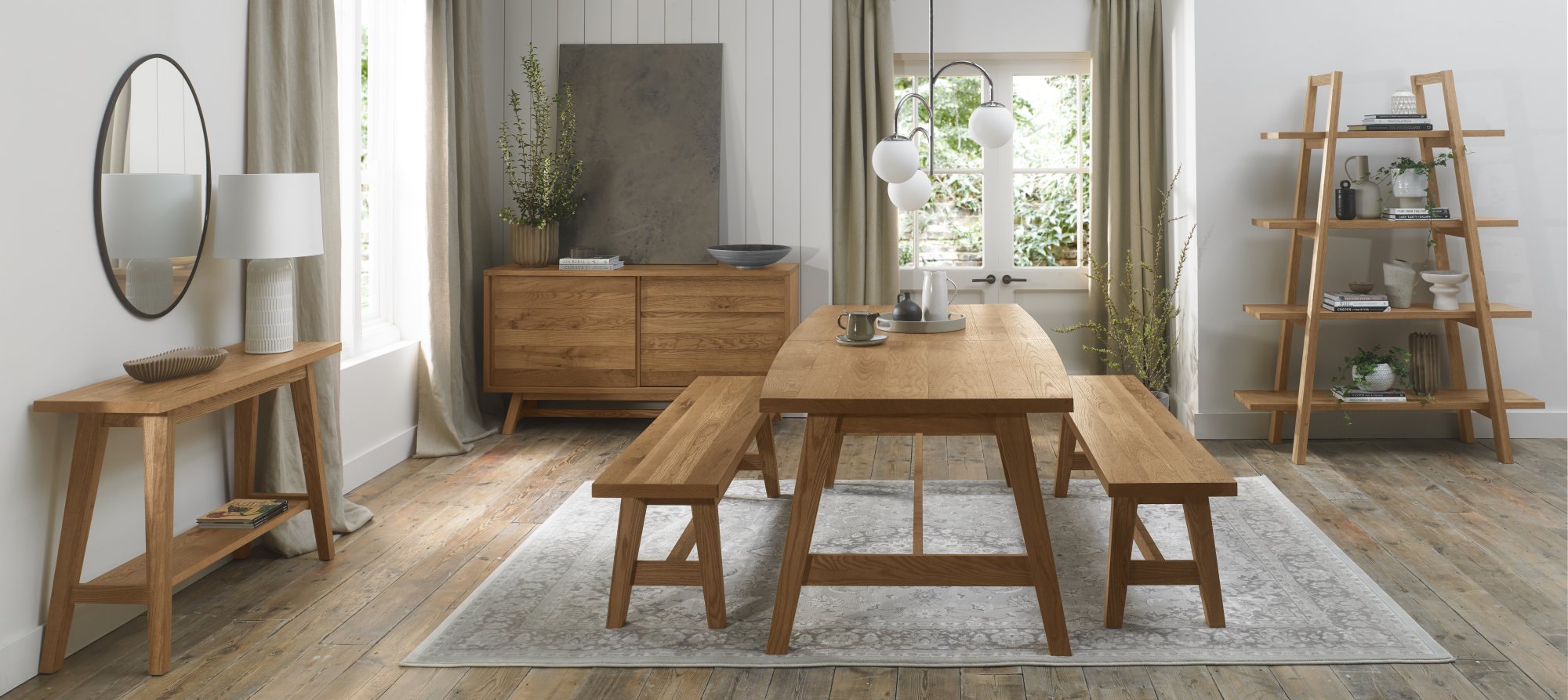 Camden Rustic Oak 6-8 Seater Table & 2 Large Benches by Bentley Designs | Style Our Home