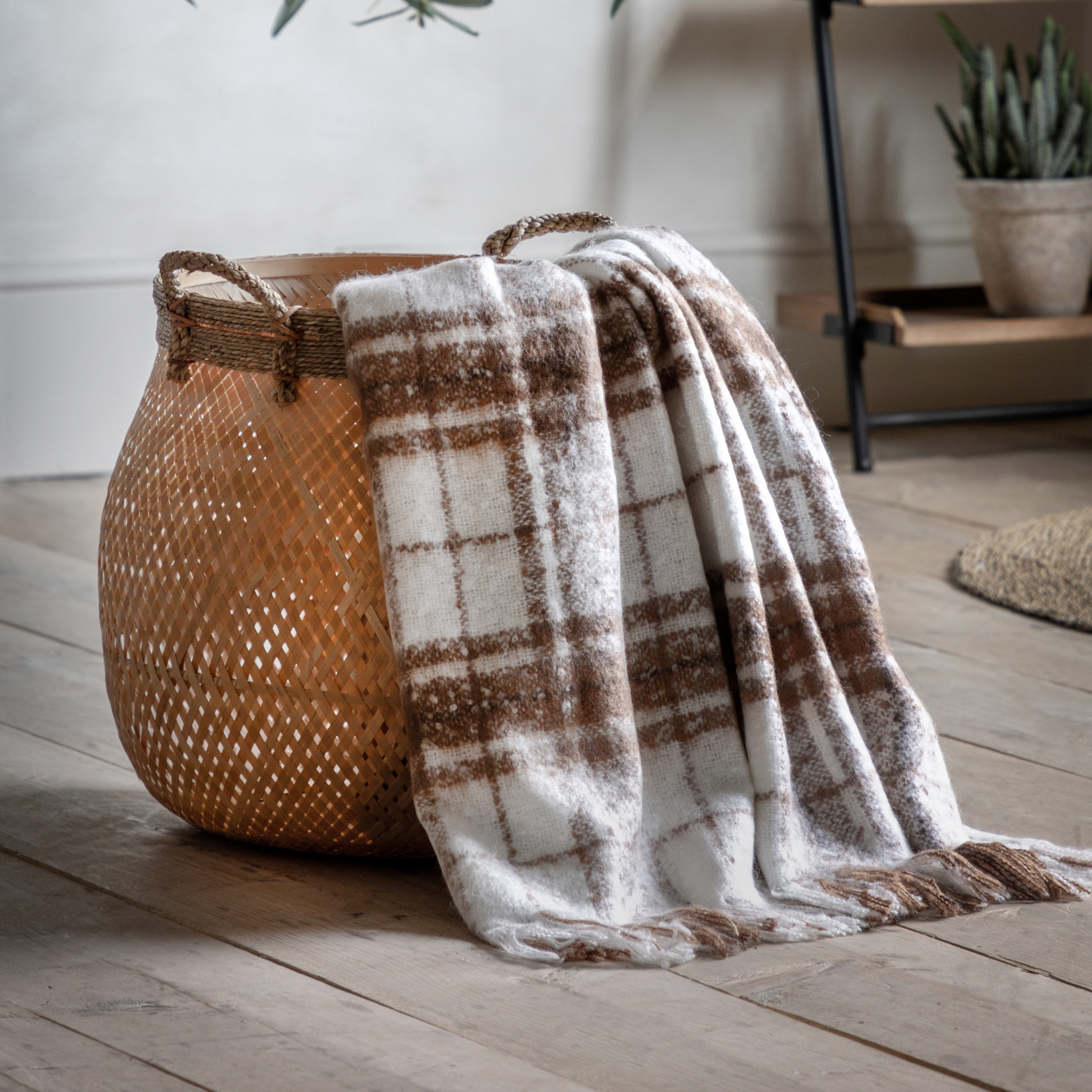 Checkano Faux Mohair Throw Tan by Gallary Living | Style Our Home