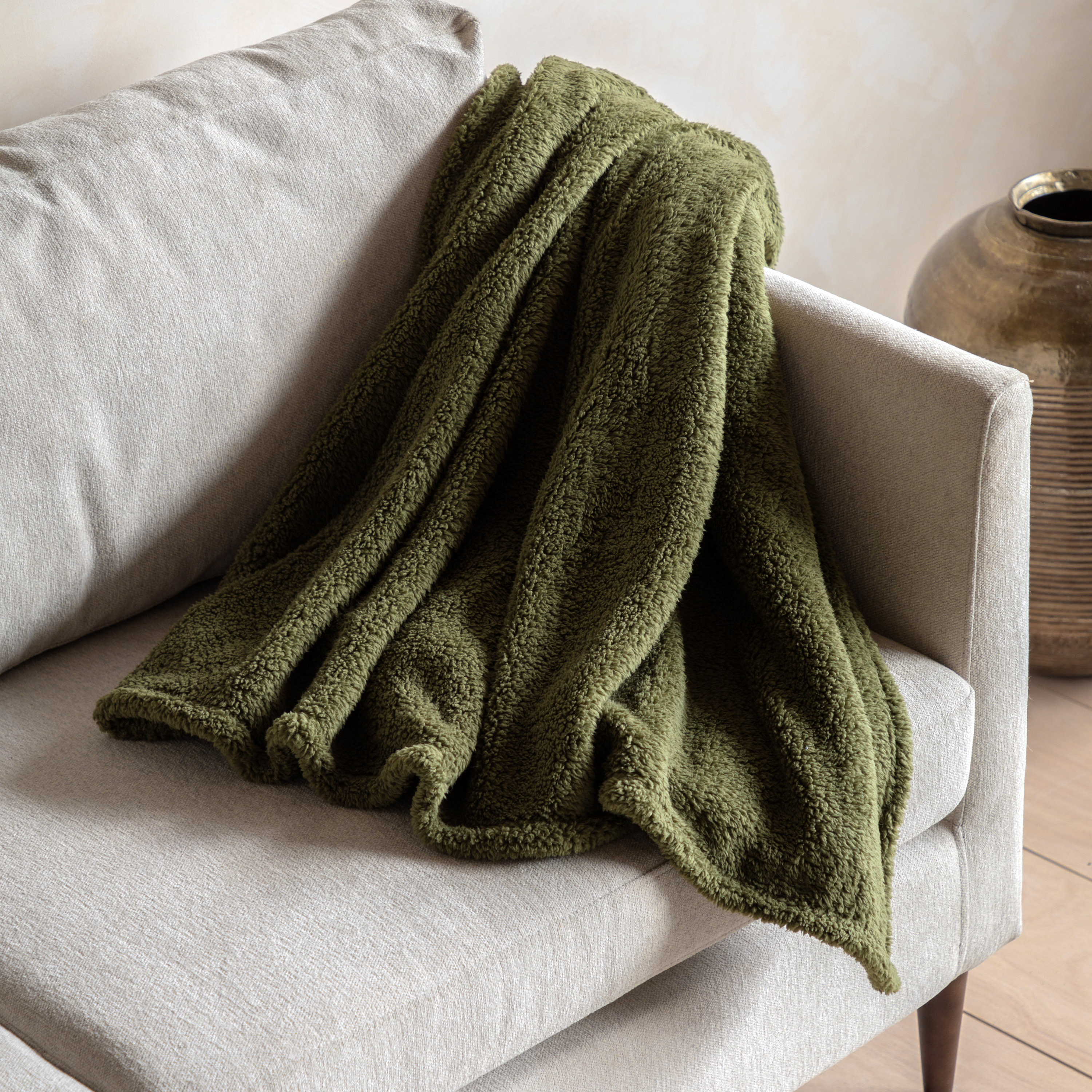 Teddano Fleece Throw Olive by Gallary Living | Style Our Home