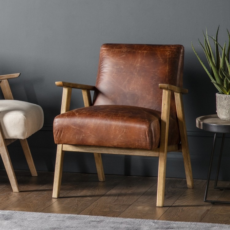 Neyland Vintage Brown Leather Armchair - Style Our Home 