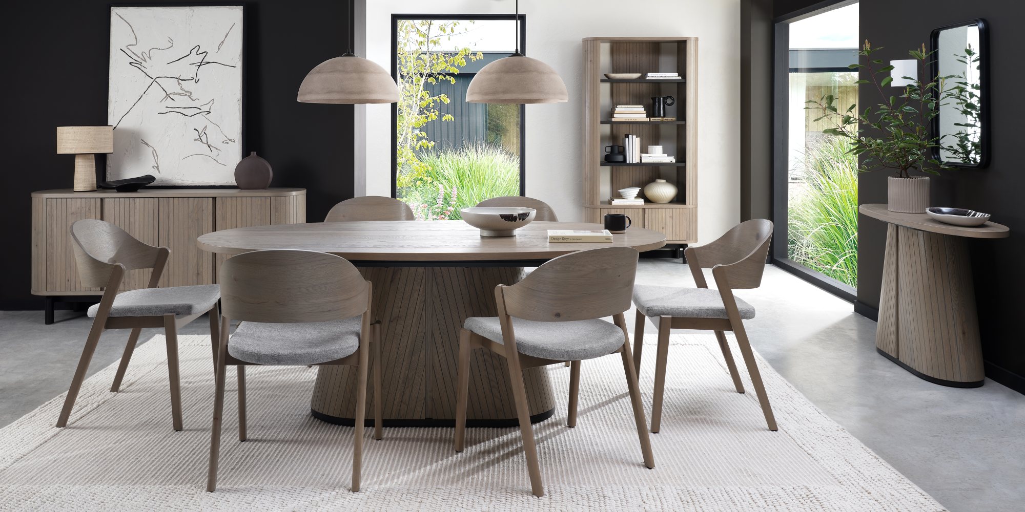 Vega Grey Oiled Oak Ply Back Chair - Grey Fabric (Pair) by Bentley Designs | Style Our Home
