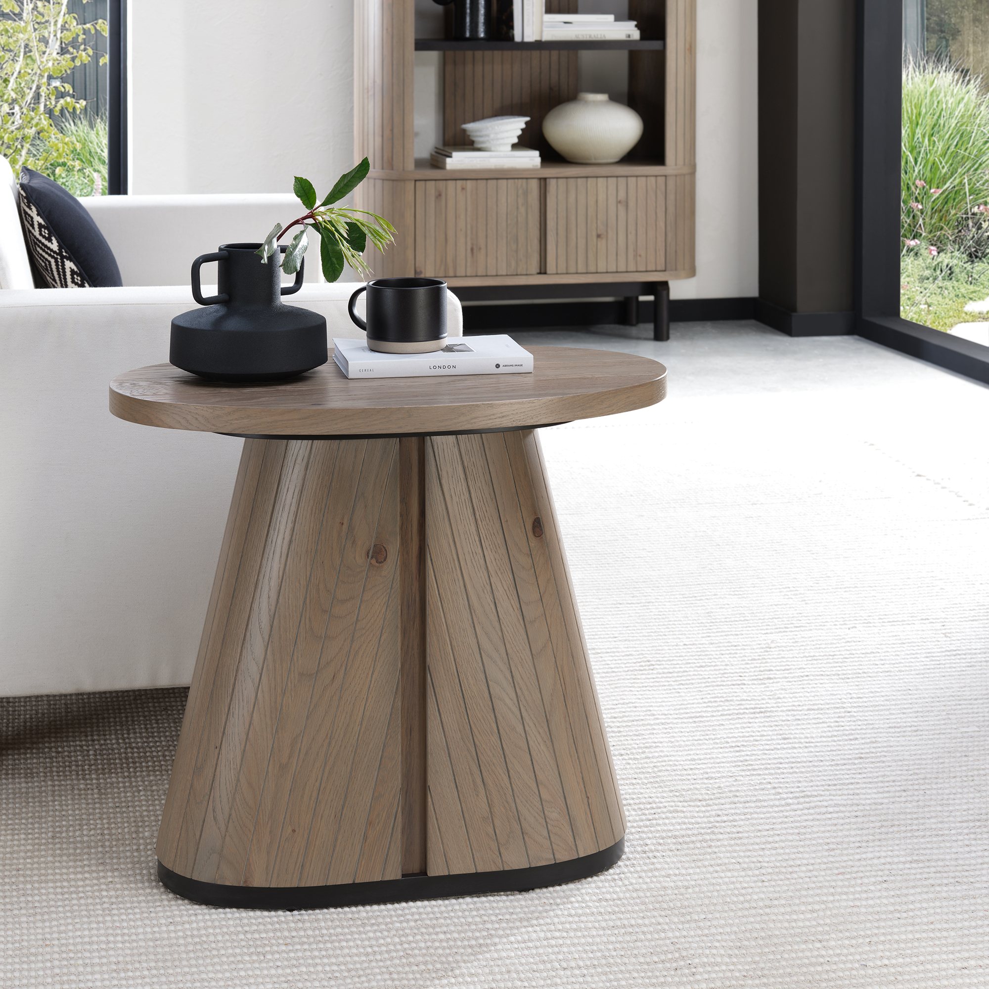Vega Grey Oiled Oak & Peppercorn Oval Lamp Table by Bentley Designs | Style Our Home