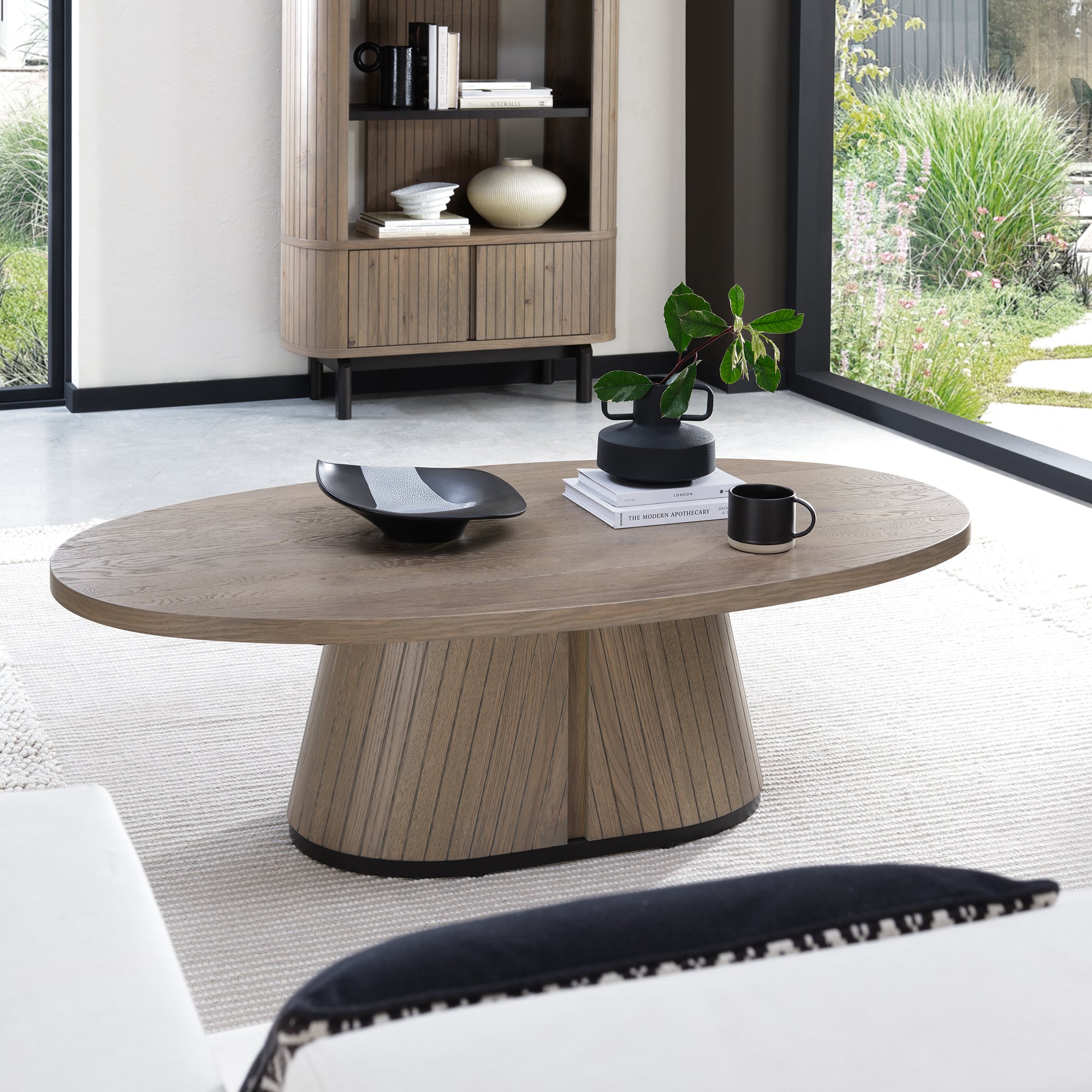 Vega Grey Oiled Oak & Peppercorn Oval Coffee Table by Bentley Designs | Style Our Home
