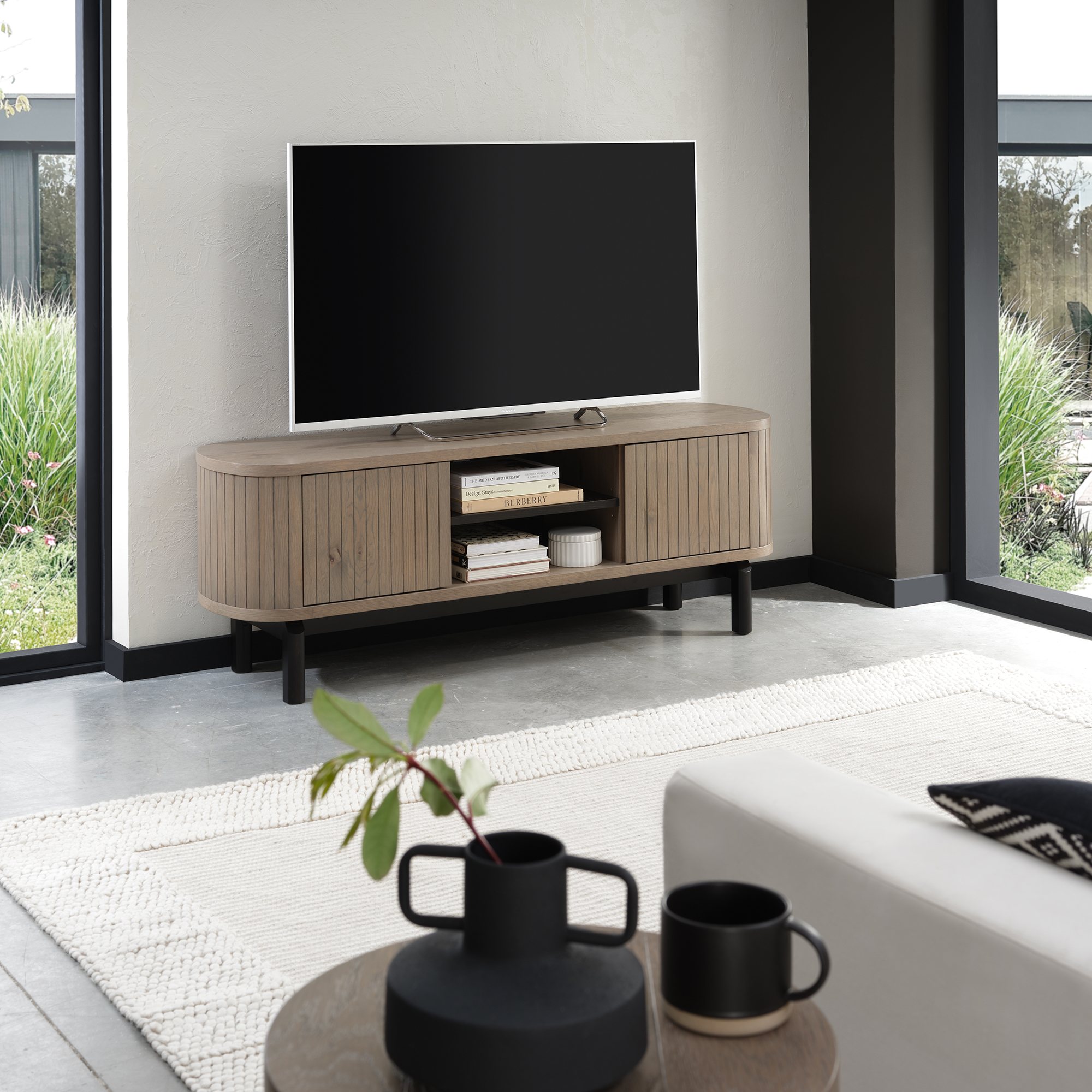 Vega Grey Oiled Oak & Peppercorn Entertainment Unit by Bentley Designs | Style Our Home