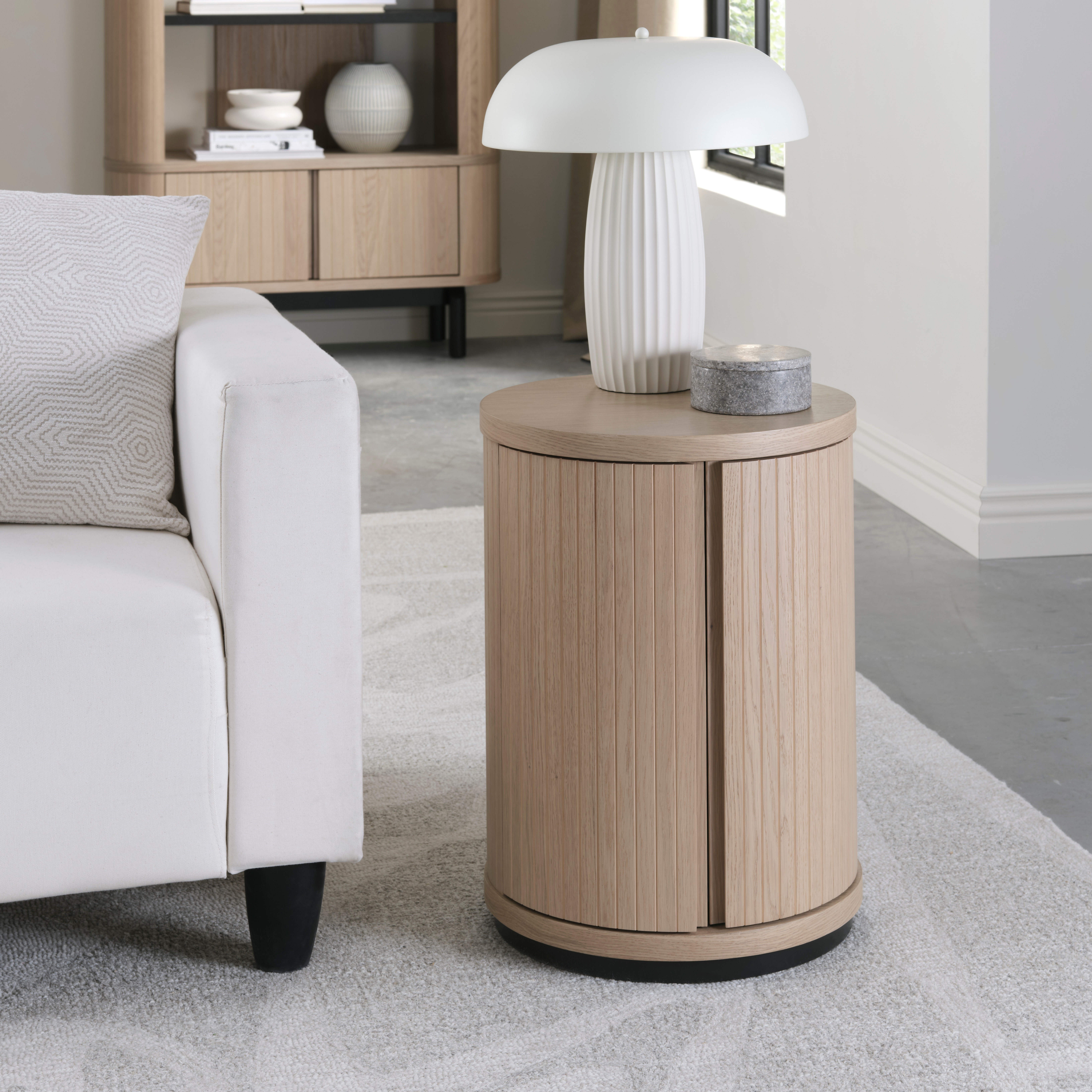 Vega Scandi Oak & Peppercorn Round Lamp Table by Bentley Designs | Style Our Home