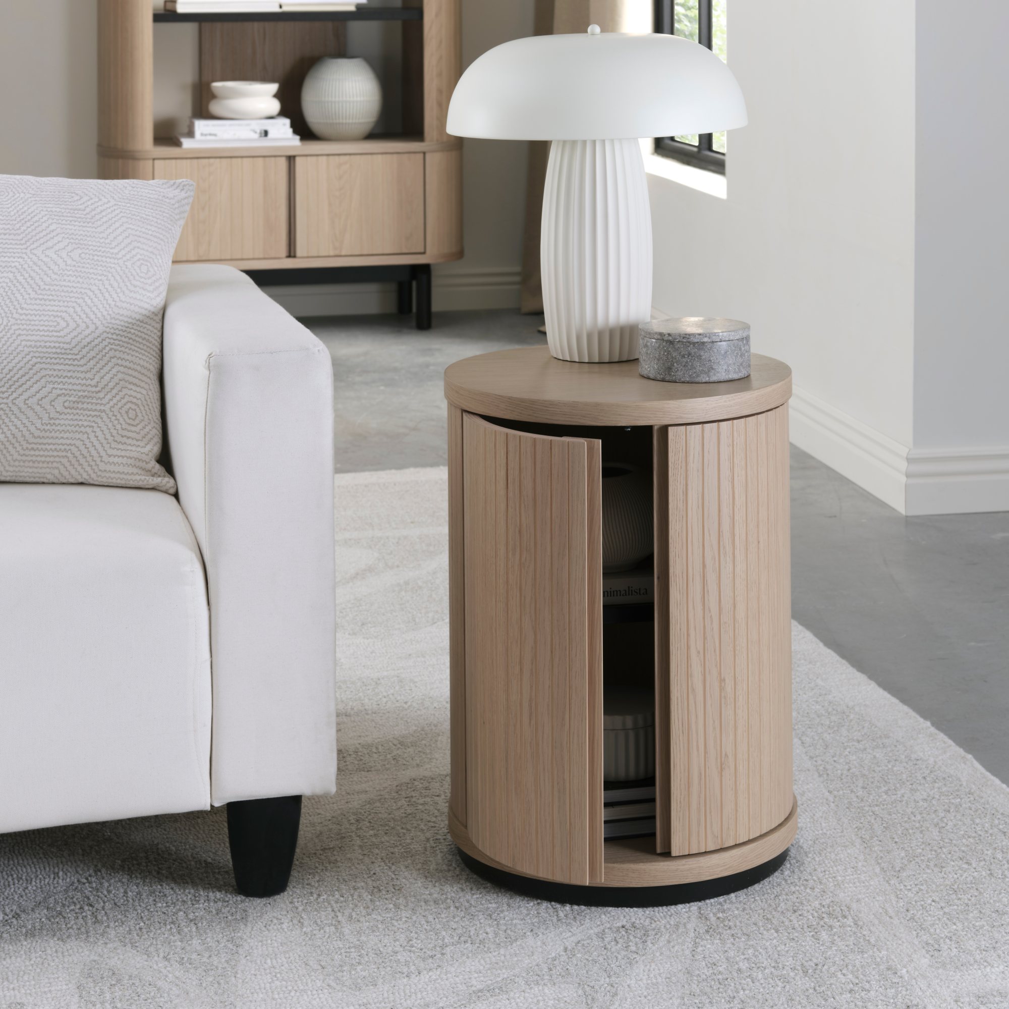Vega Scandi Oak & Peppercorn Round Lamp Table by Bentley Designs | Style Our Home