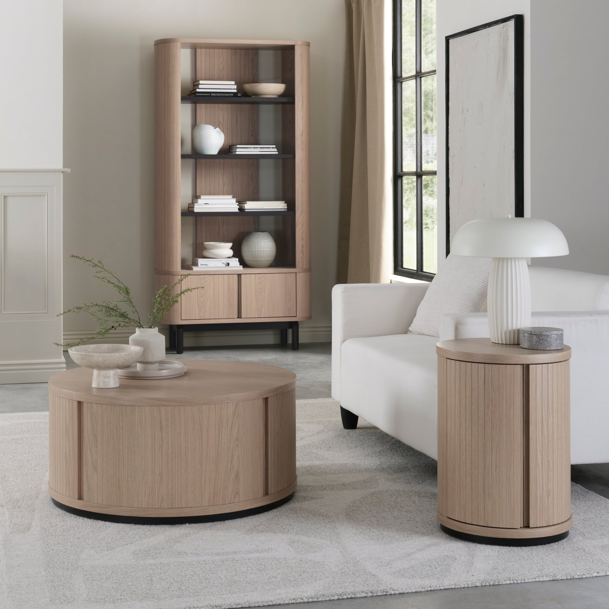 Vega Scandi Oak & Peppercorn Round Lamp Table by Bentley Designs | Style Our Home