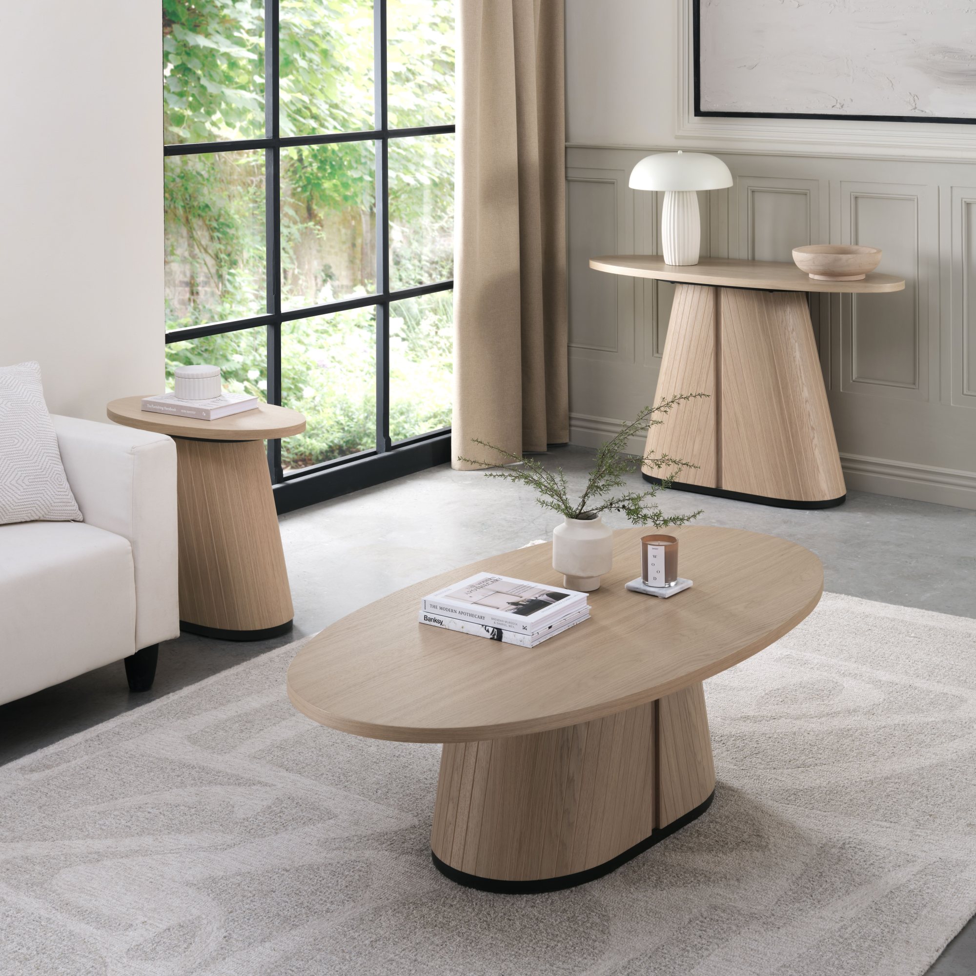 Vega Scandi Oak & Peppercorn Oval Lamp Table by Bentley Designs | Style Our Home