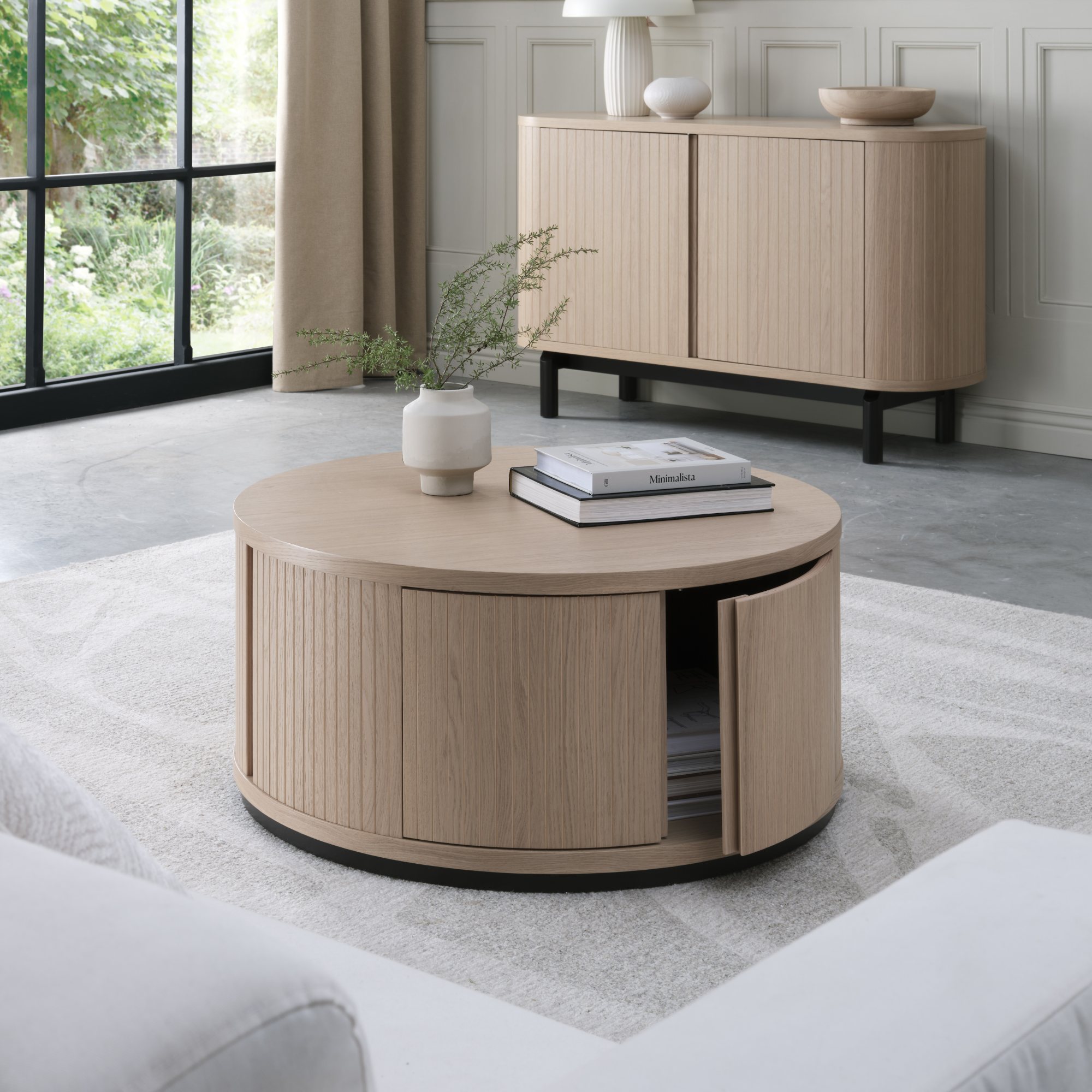 Vega Scandi Oak & Peppercorn Round Coffee Table by Bentley Designs | Style Our Home