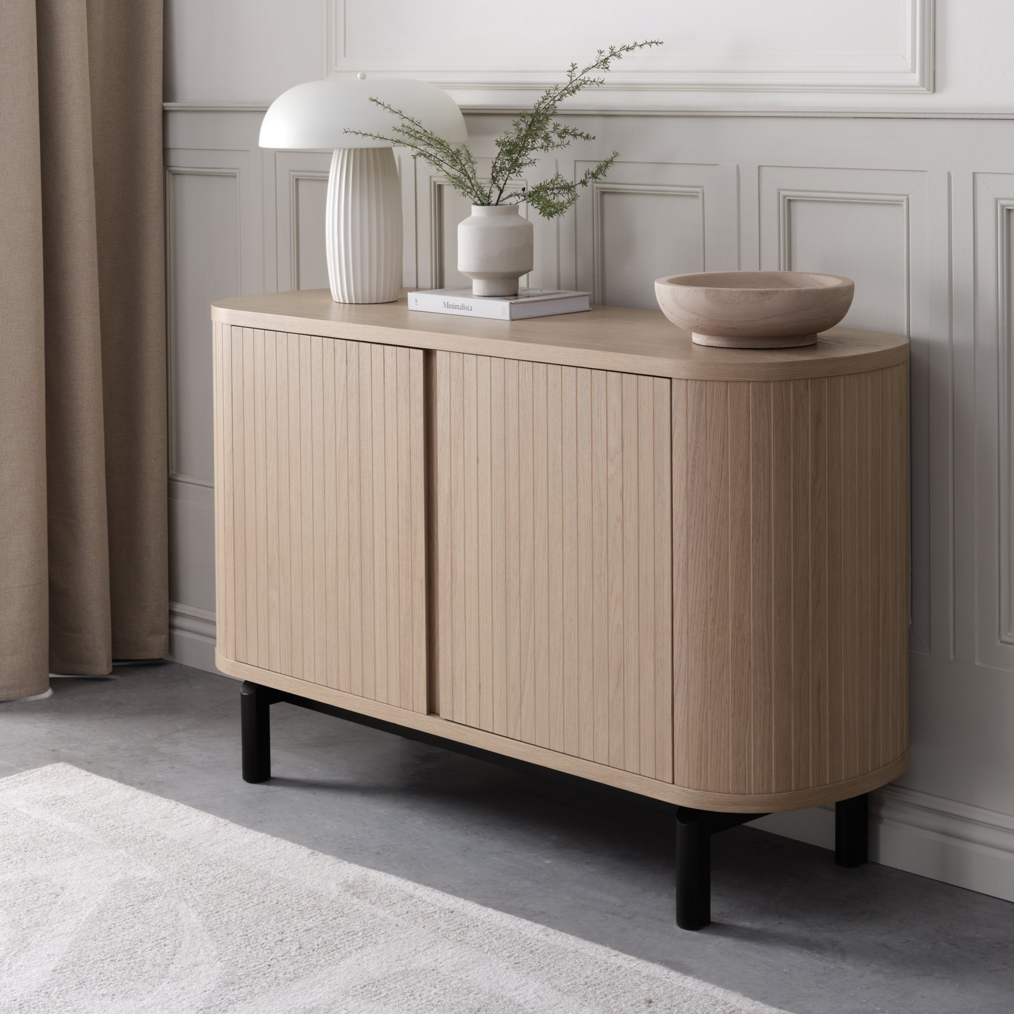Vega Scandi Oak & Peppercorn Narrow Sideboard by Bentley Designs | Style Our Home