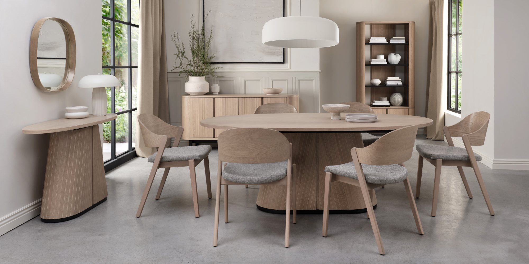 Vega Scandi Oak & Peppercorn Oval Console Table by Bentley Designs | Style Our Home