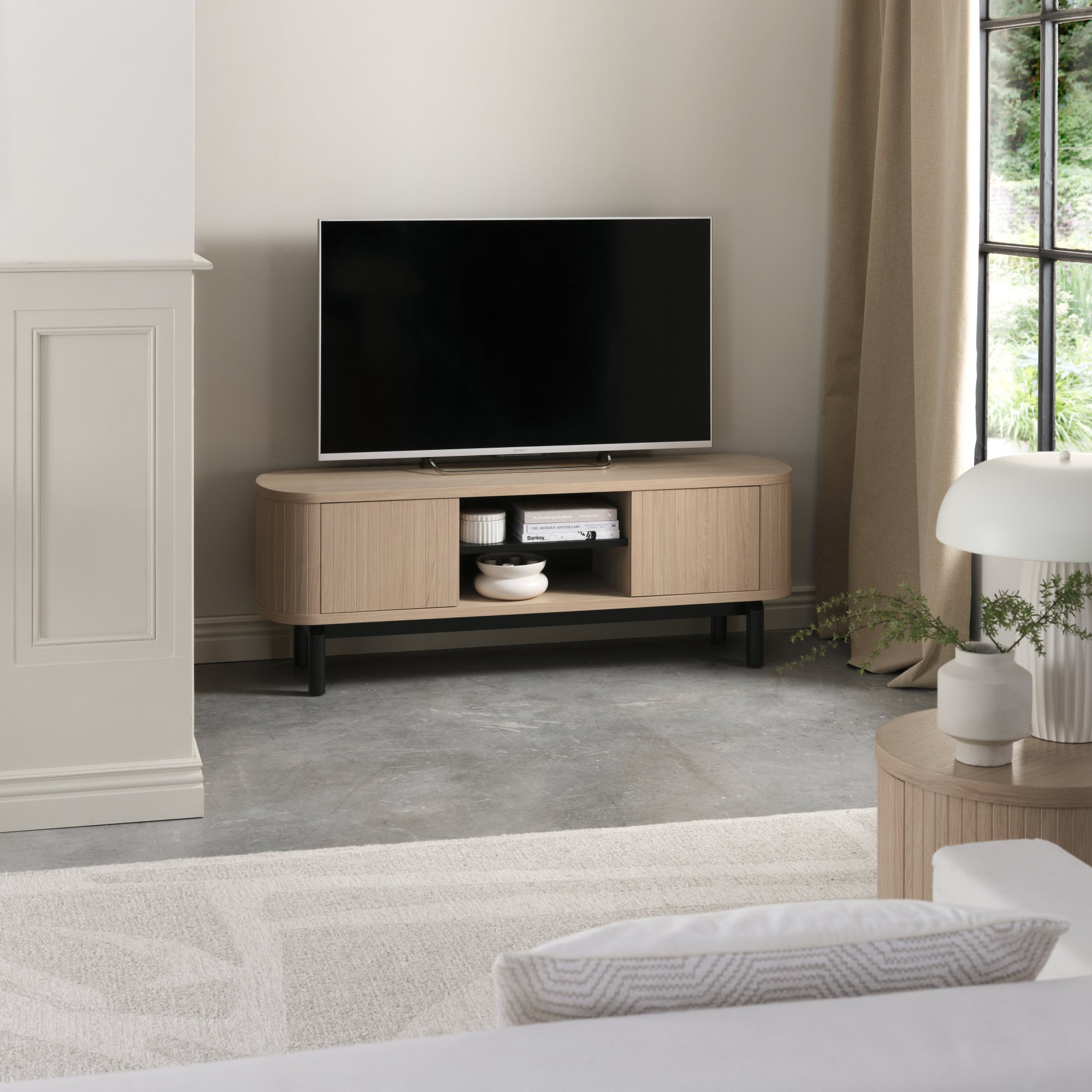 Vega Scandi Oak & Peppercorn Entertainment Unit by Bentley Designs | Style Our Home