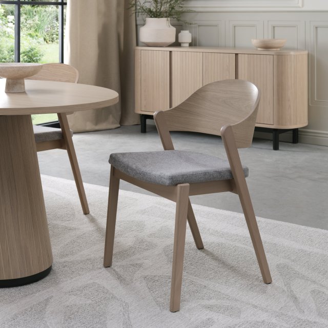 Vega Scandi Oak Ply Back Chair - Grey Fabric (Pair)by Bentley Designs | Style Our Home