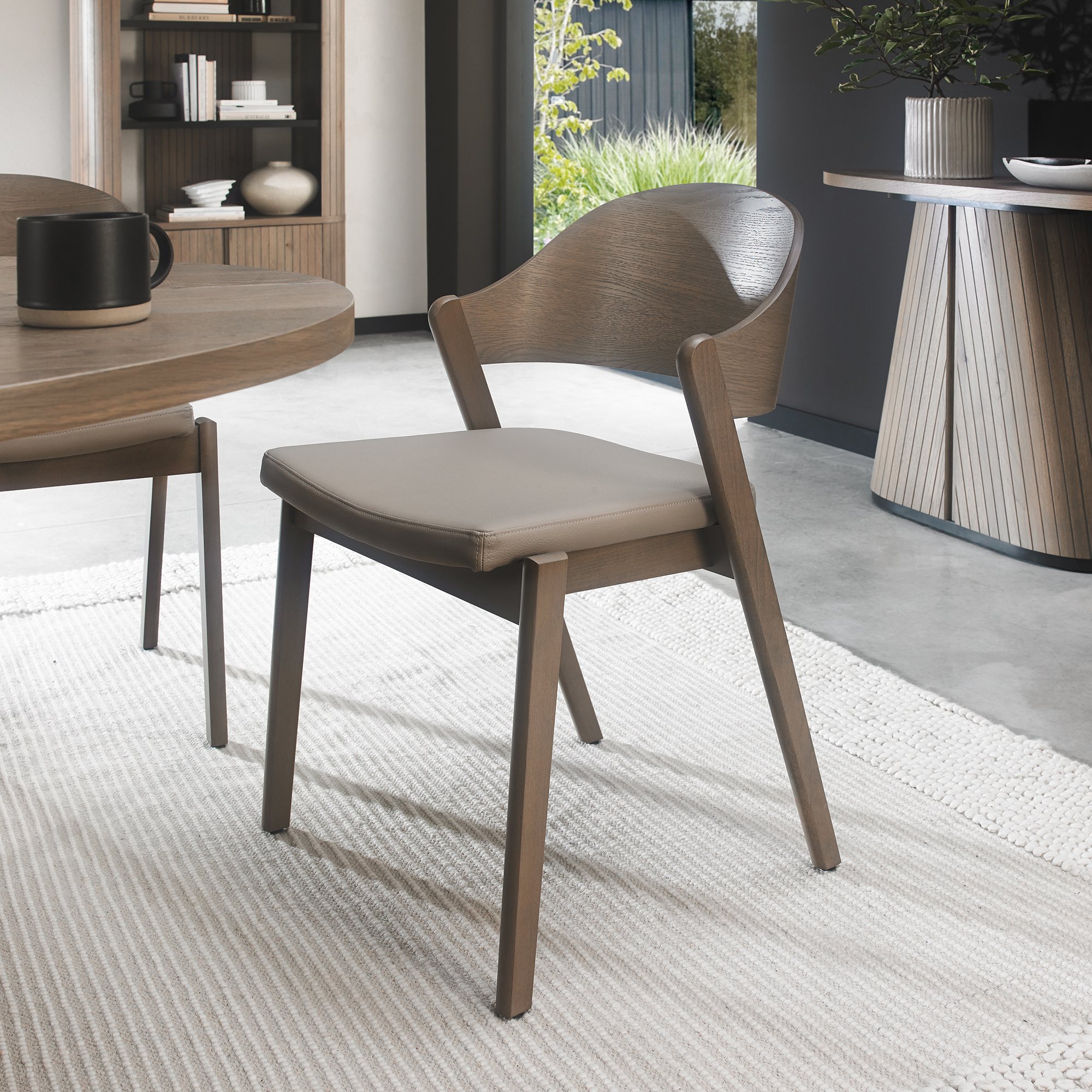 Vega Grey Oiled Oak Ply Back Chair - Grey Bonded Leather (Pair) by Bentley Designs | Style Our Home