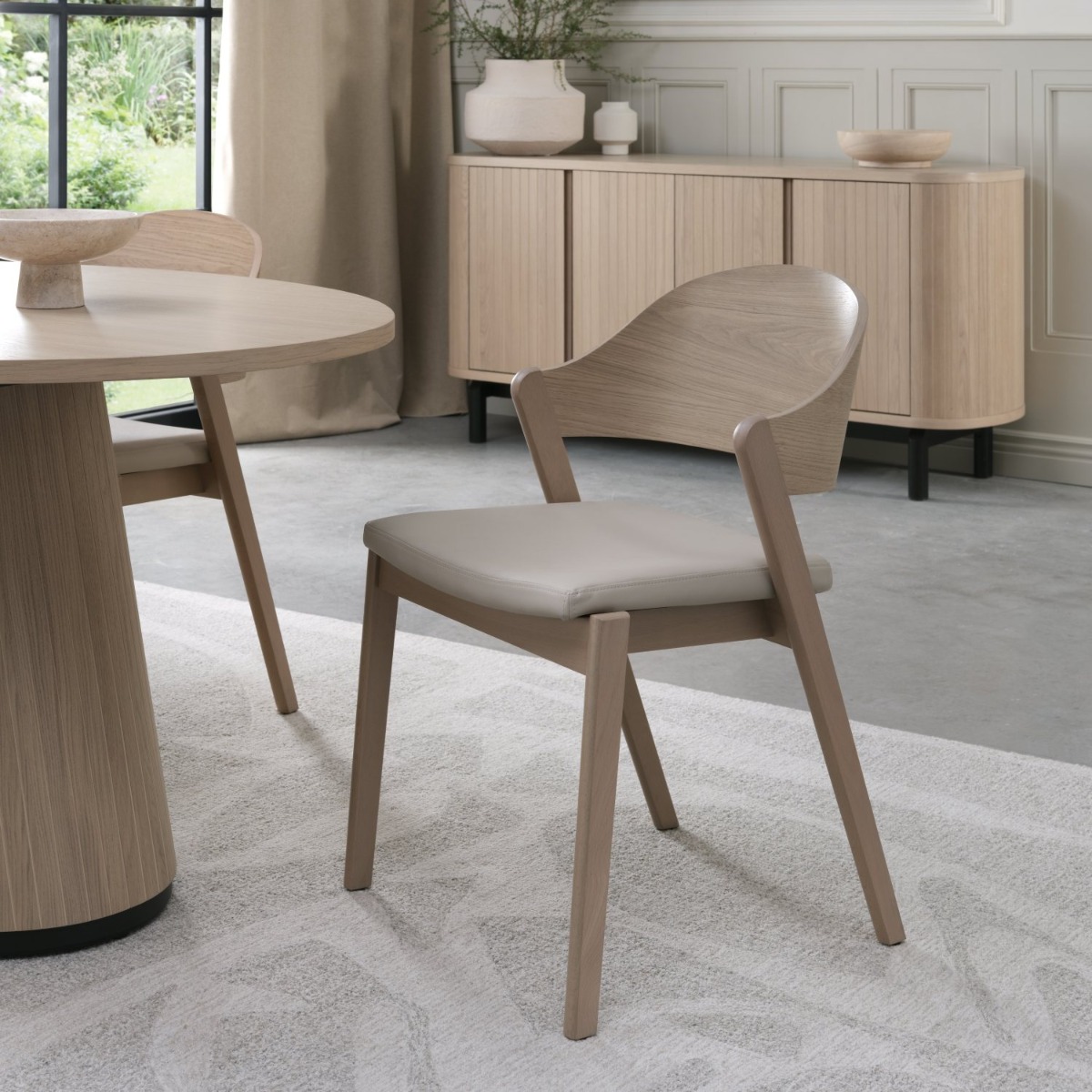 Vega Scandi Oak Ply Back Chair - Ivory Bonded Leather (Pair)by Bentle by Designs | Style Our Home