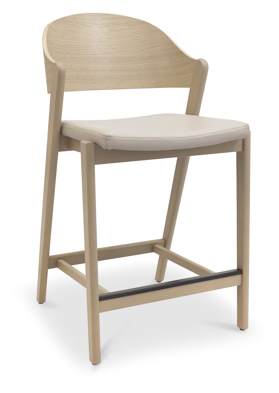 Vega Scandi Oak Bar Stool - Ivory Bonded Leather (Single) by Bentley Designs | Style Our Home