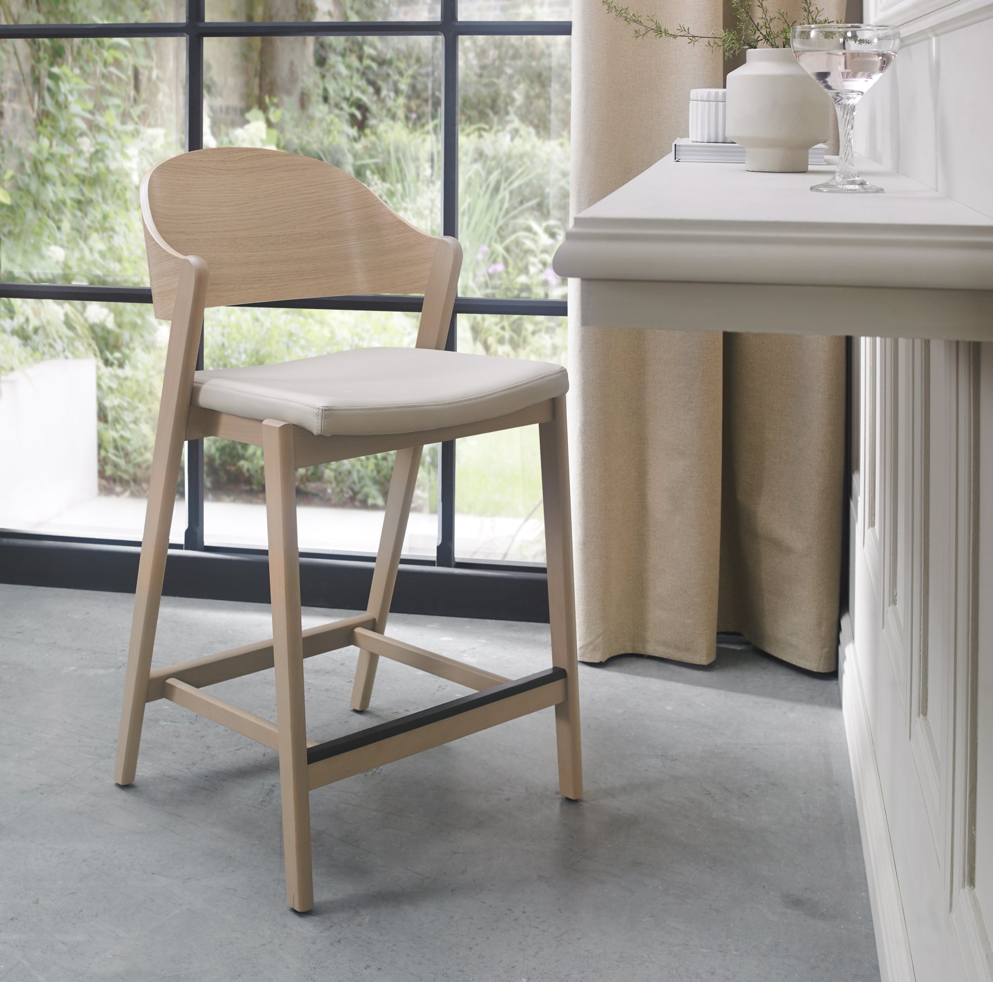 Vega Scandi Oak Bar Stool - Ivory Bonded Leather (Single) by Bentley Designs | Style Our Home